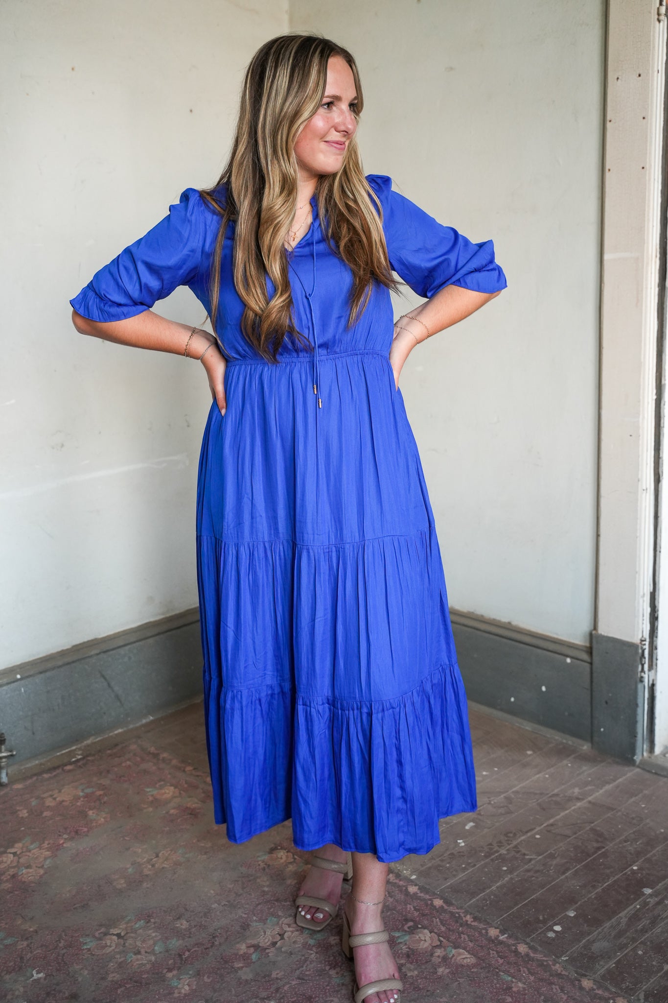 Amy Split Neck Ruffle Dress