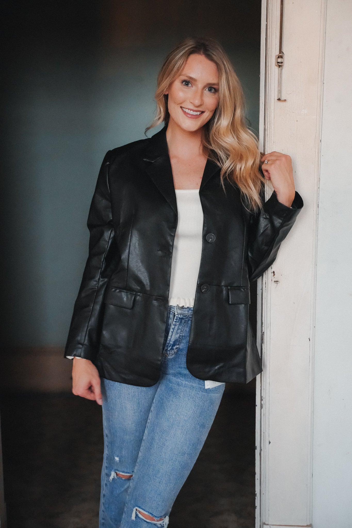 Brecken Vegan Leather Blazer
