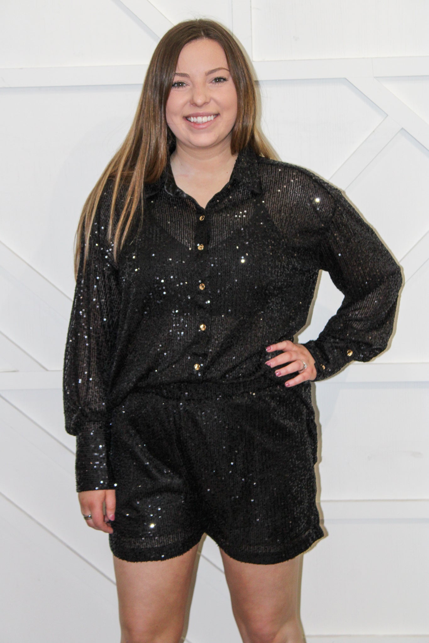 Mila Sequin Button Down Top