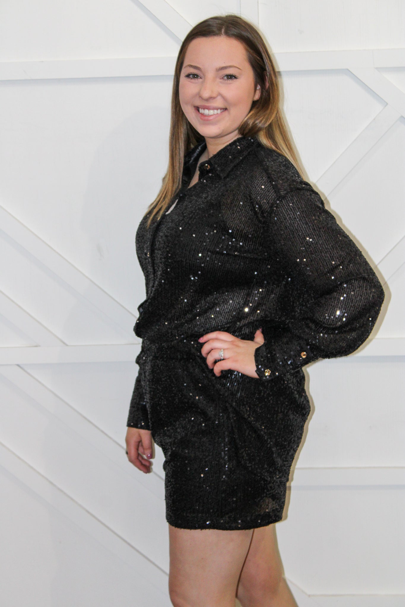 Mila Sequin Button Down Top