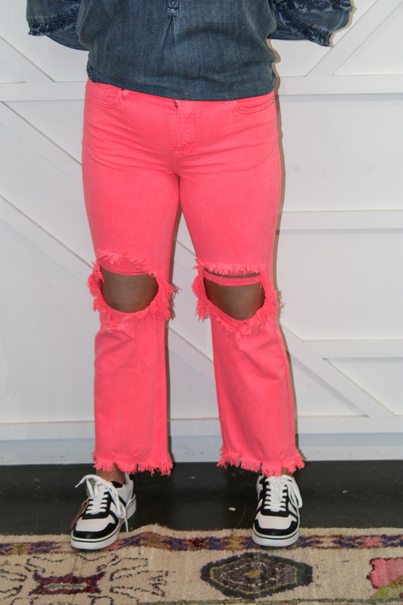 High Rise Distressed Straight Jean