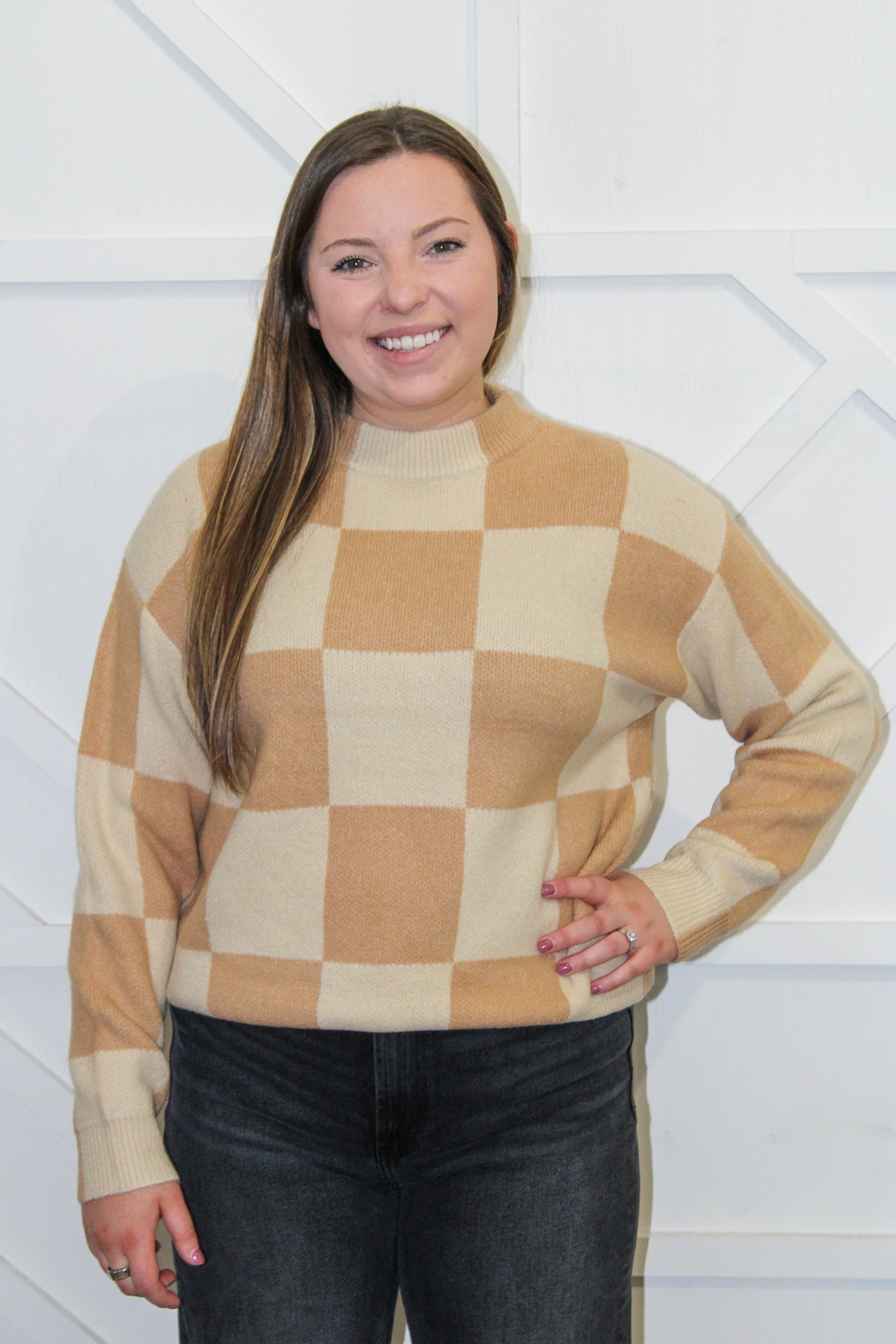 Butterscotch Checkered Knit Sweater