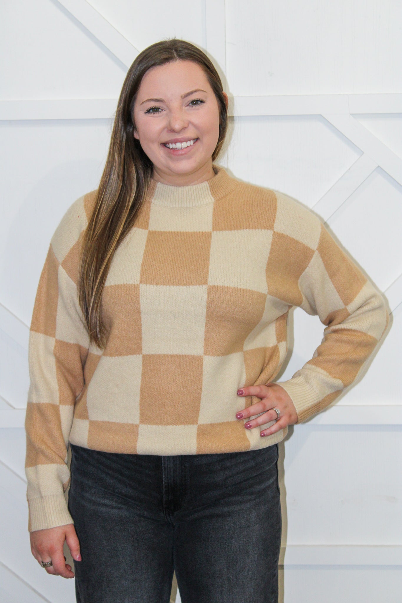 Butterscotch Checkered Knit Sweater