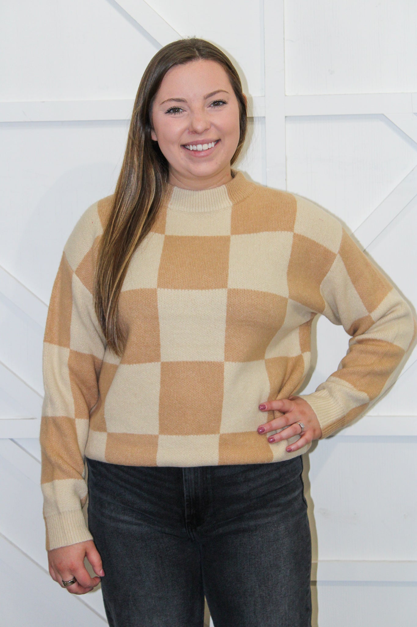 Butterscotch Checkered Knit Sweater