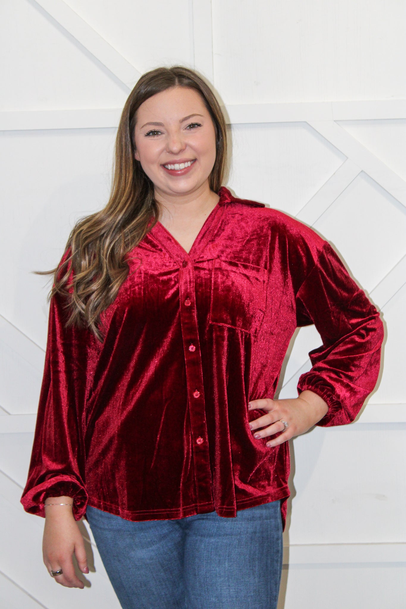 Becca Velvet Button Down Top