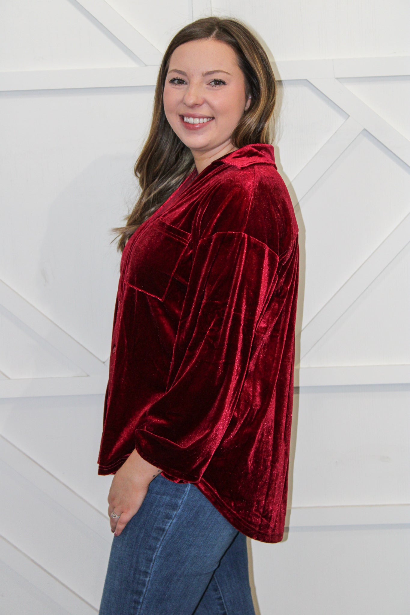 Becca Velvet Button Down Top
