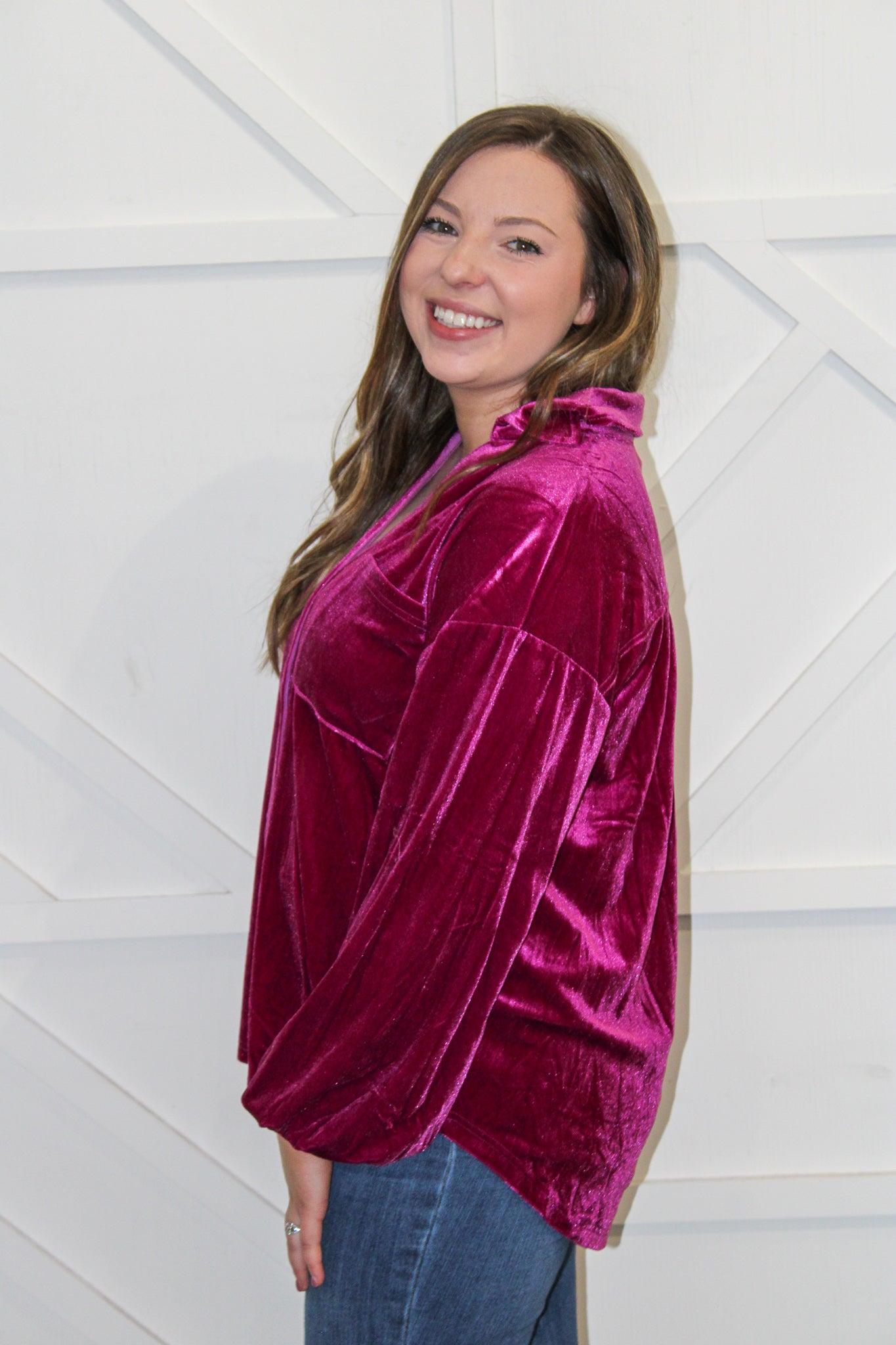 Becca Velvet Button Down Top