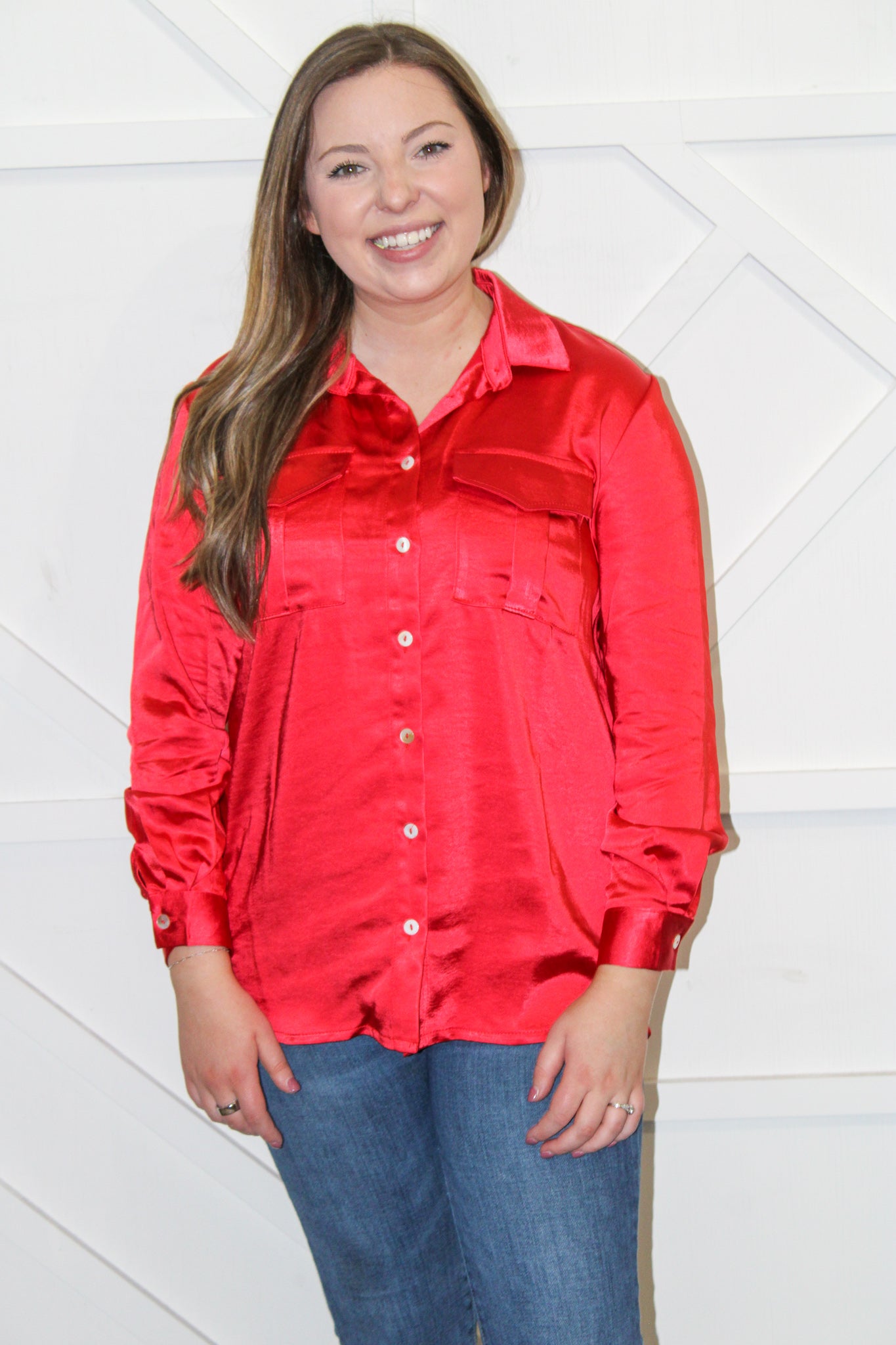 Fireside Pocket Red Blouse