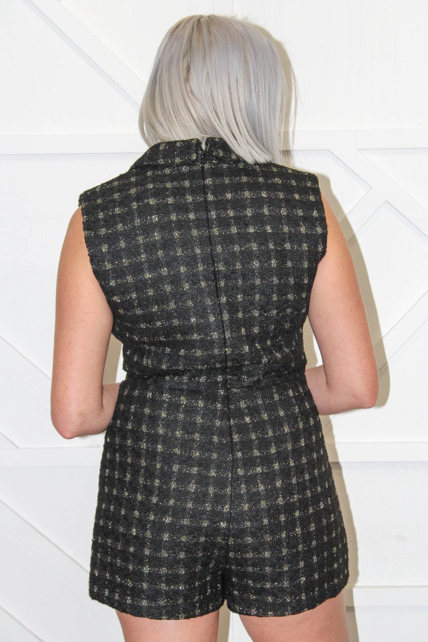 Black Suited Tweed Romper