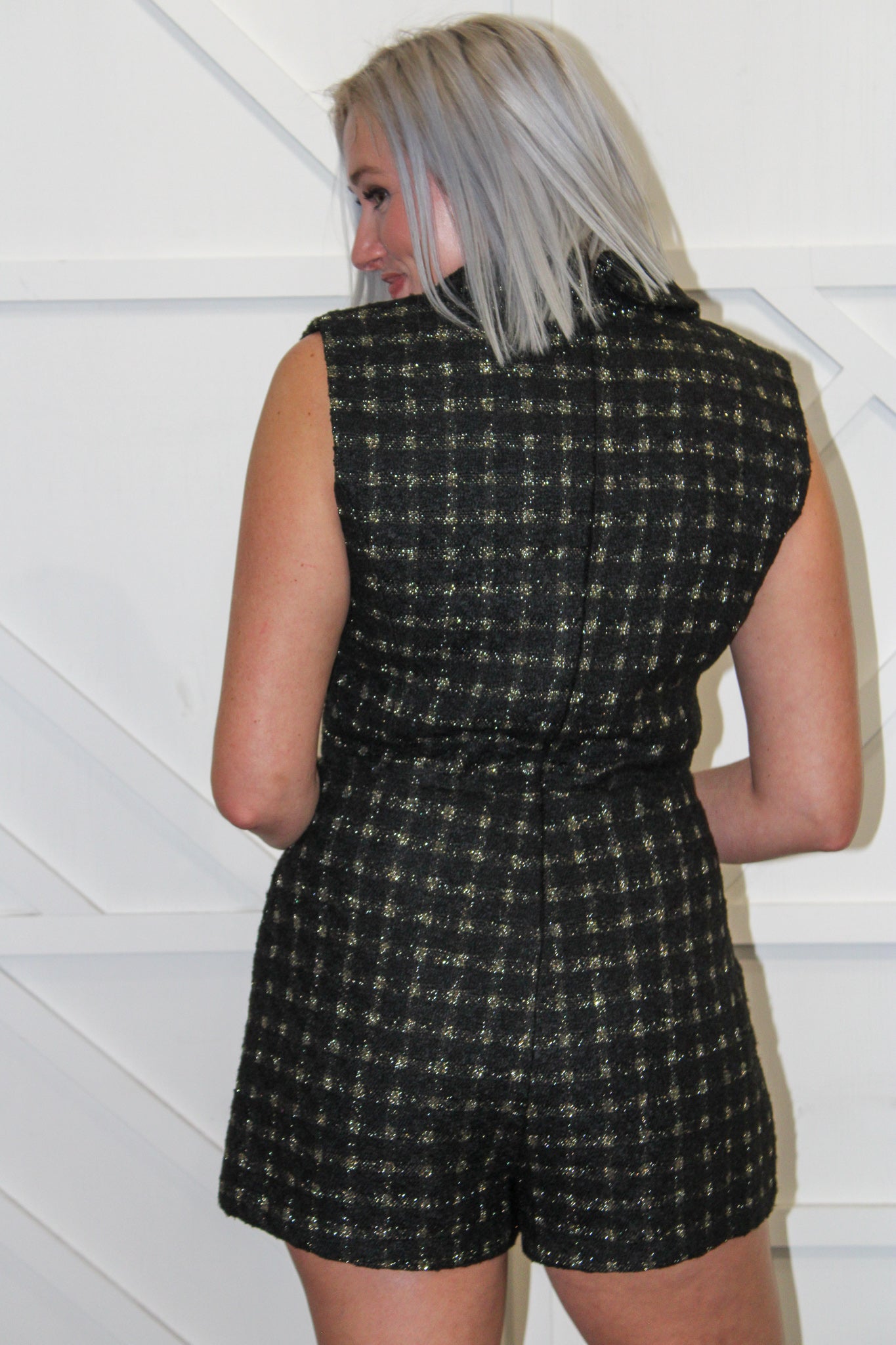 Black Suited Tweed Romper
