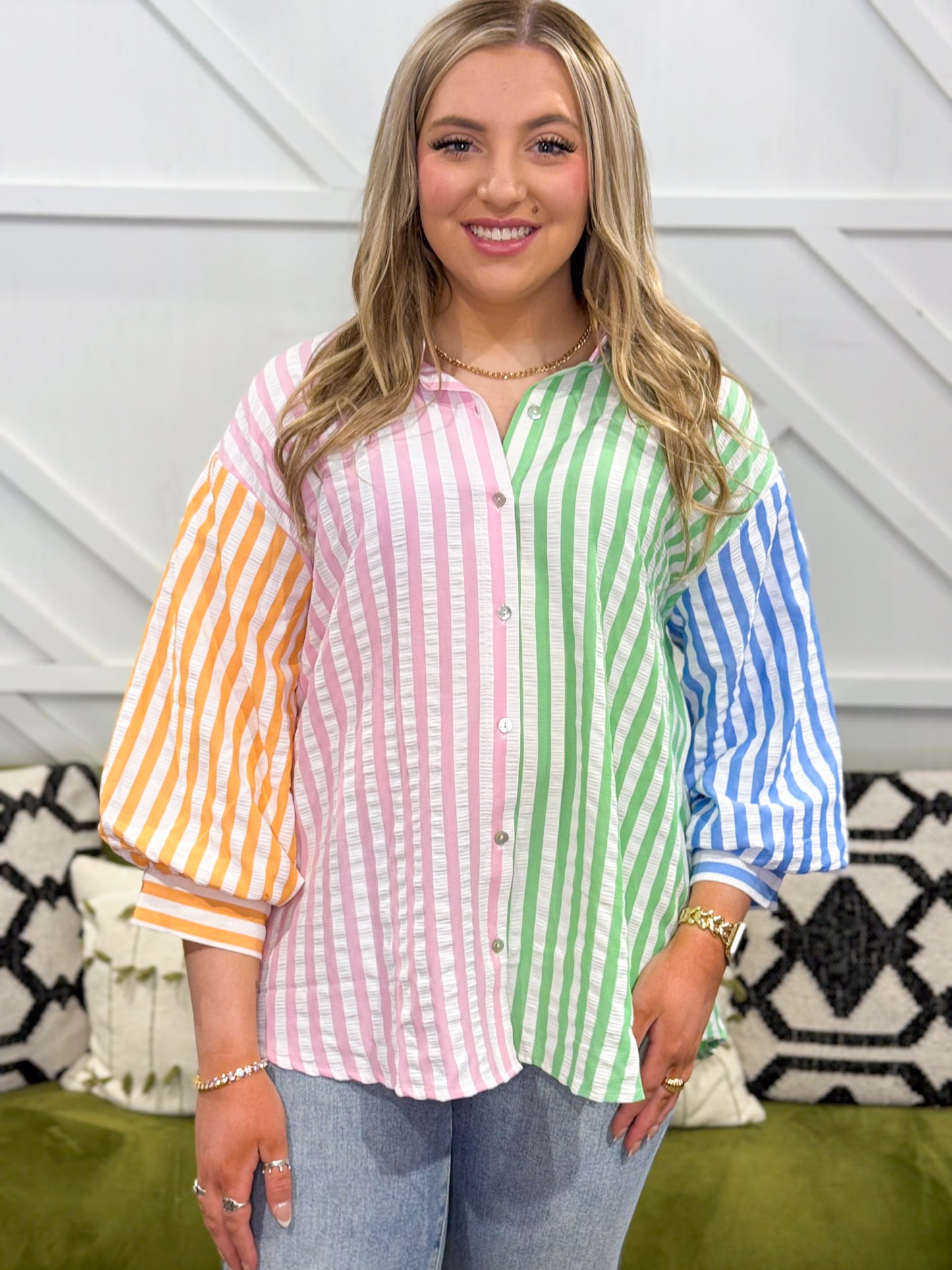 Carmen Stiped Button Down Blouse