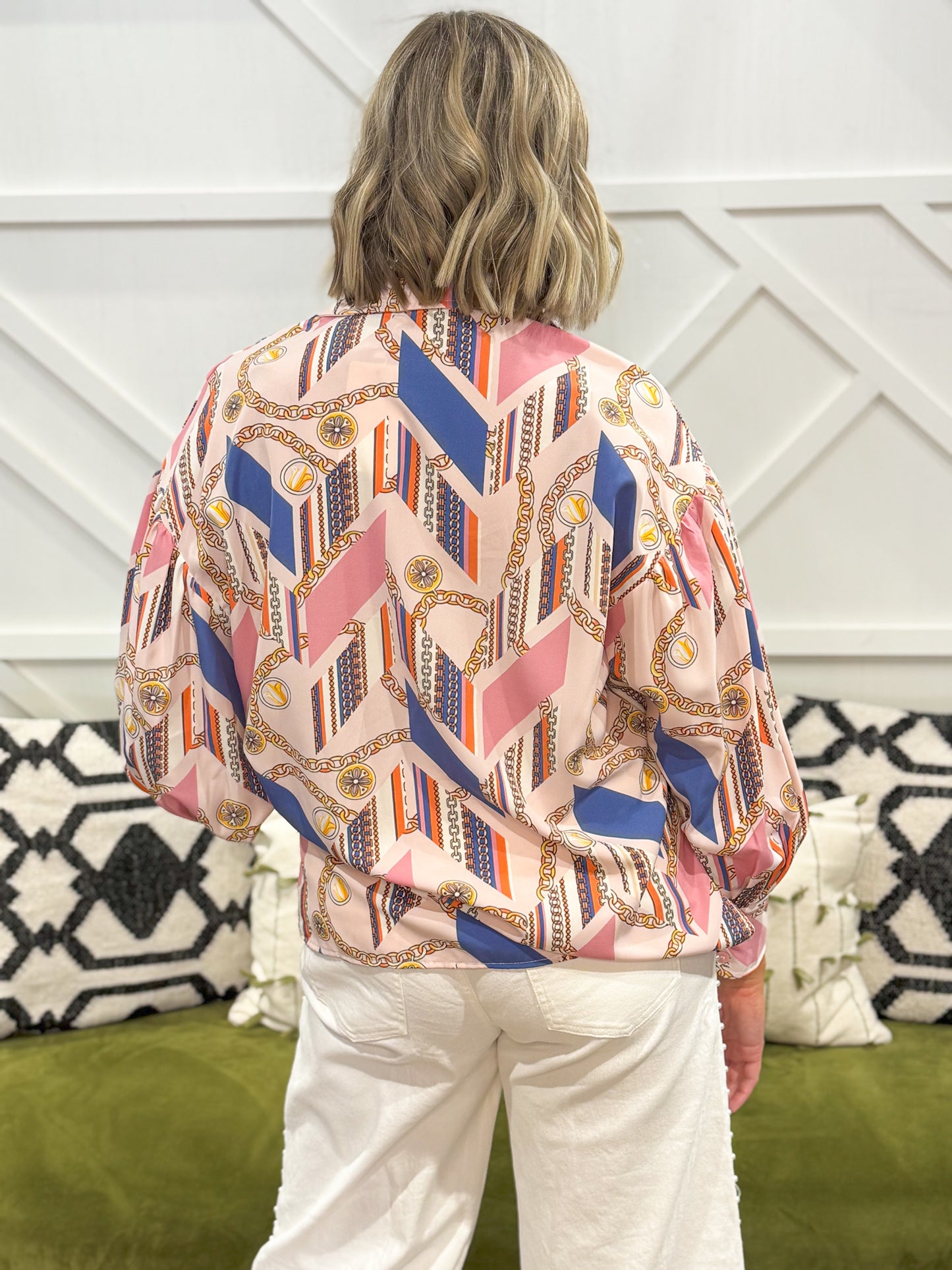 Chain Print Button Down Blouse