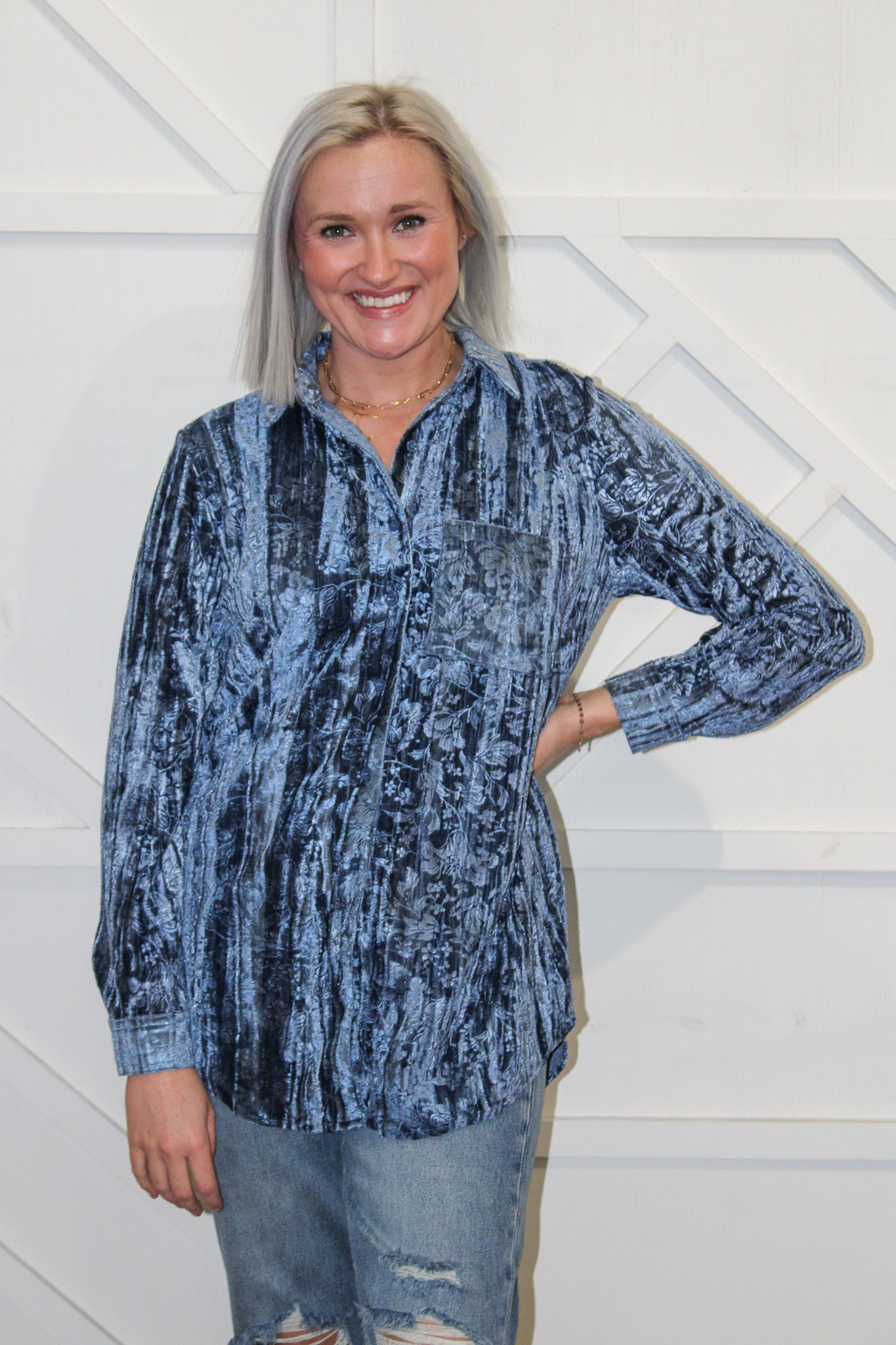 Kate Button Down Velvet Top