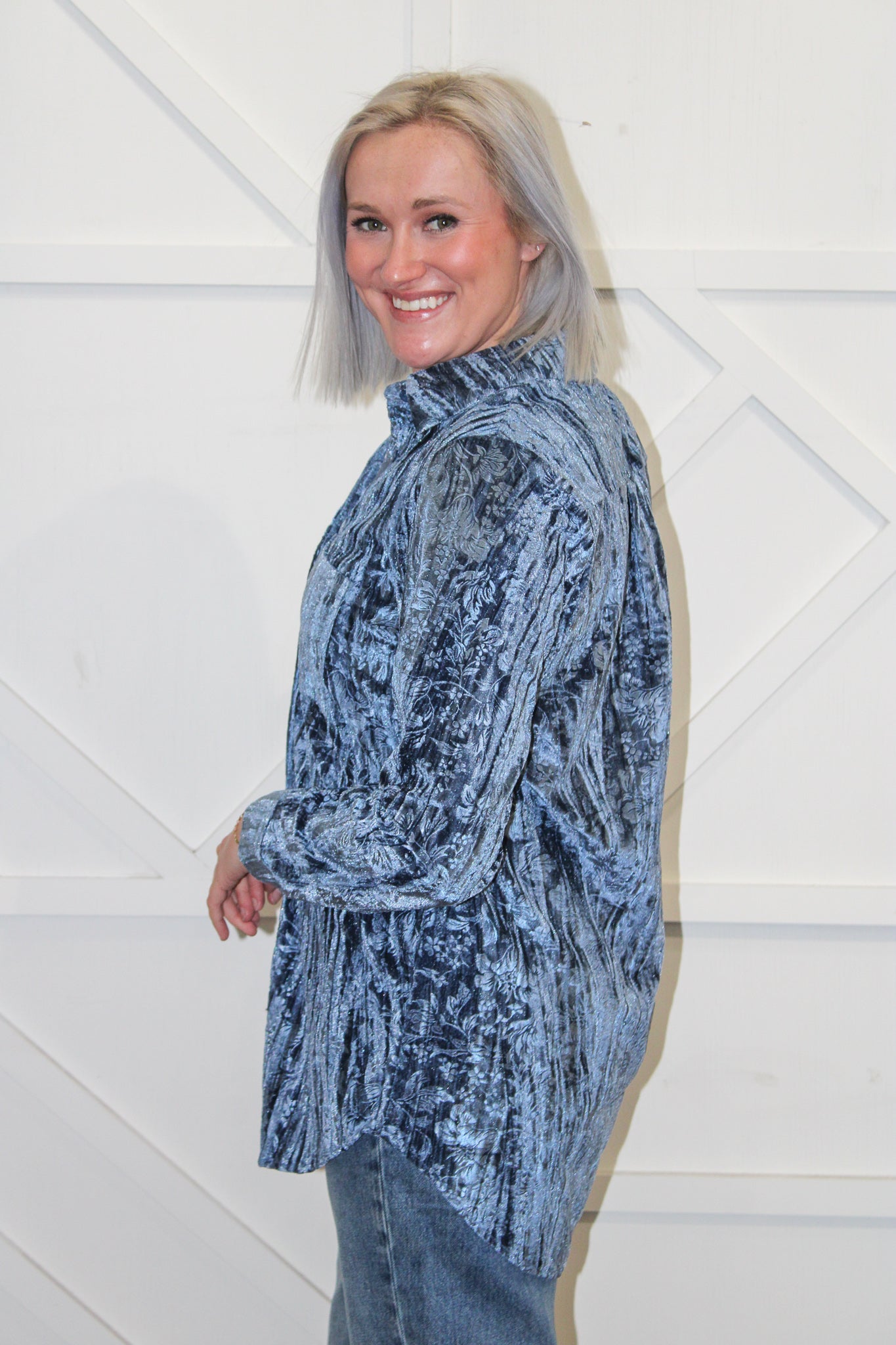 Kate Button Down Velvet Top