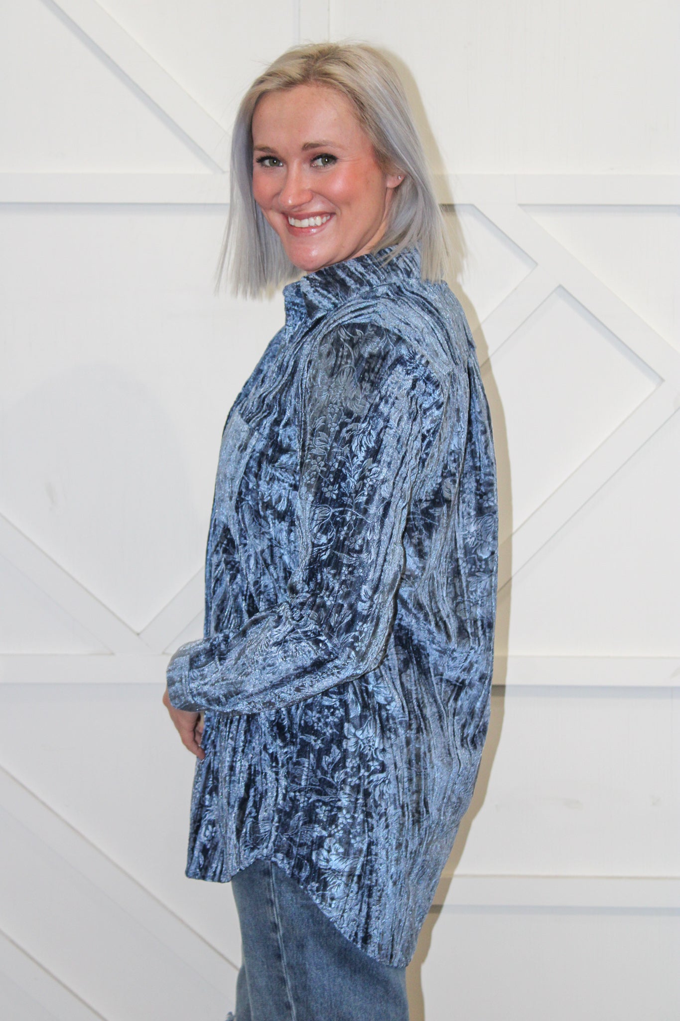 Kate Button Down Velvet Top