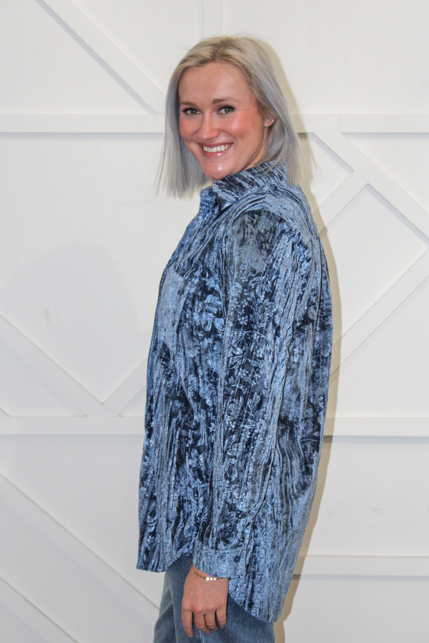 Kate Button Down Velvet Top