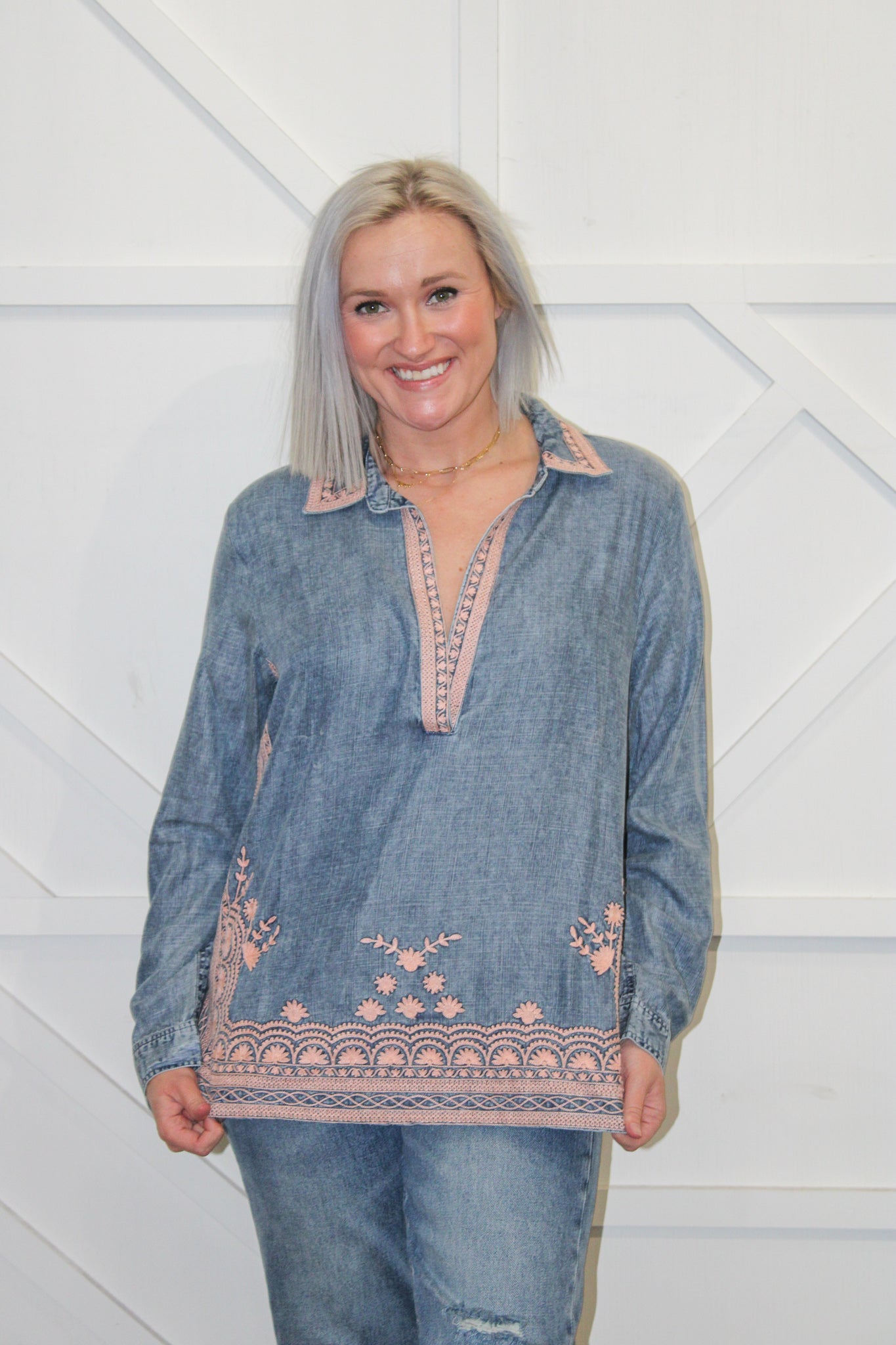 Embroidered Denim Top