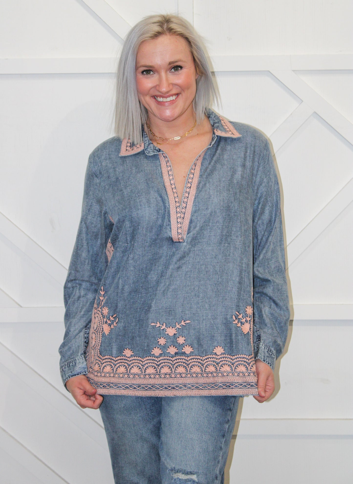 Embroidered Denim Top