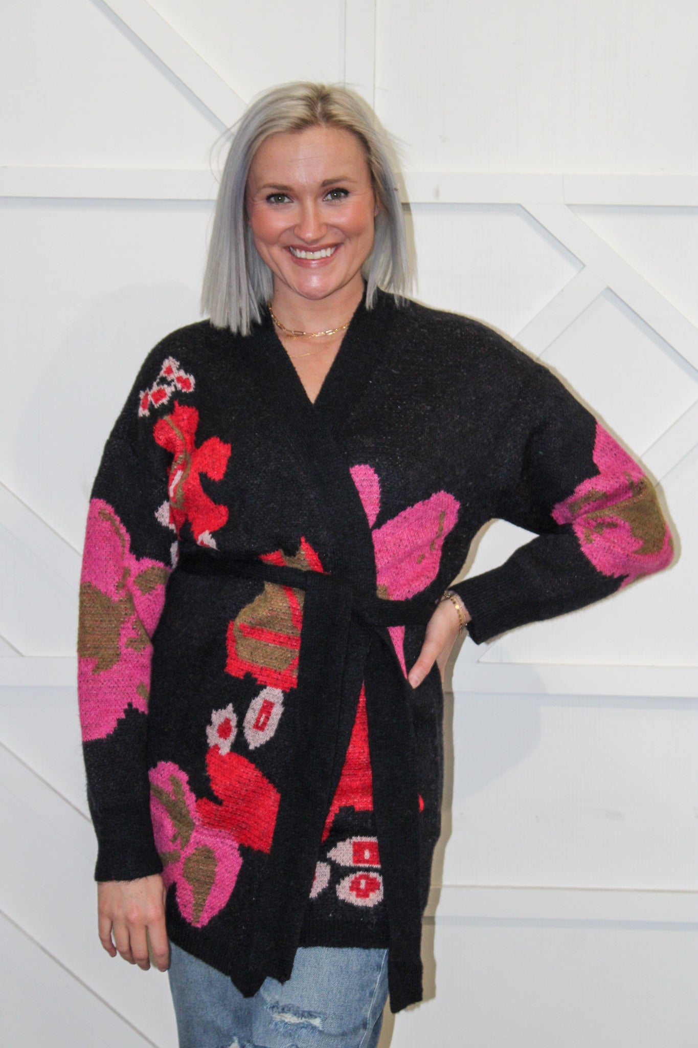 Violet Floral Cardigan w Belt