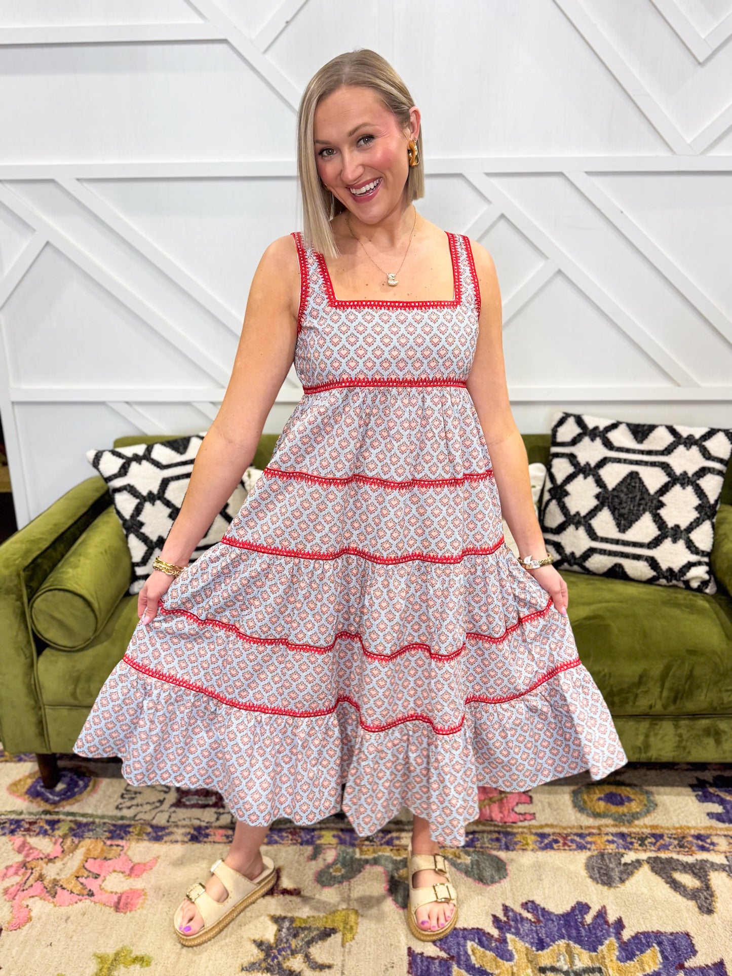 Jessica Embroidered Print Midi Dress