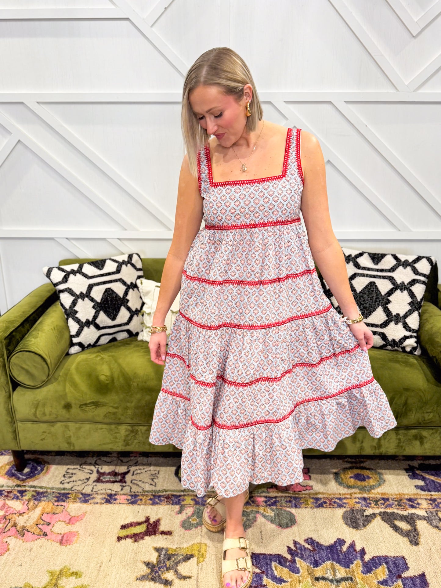 Jessica Embroidered Print Midi Dress