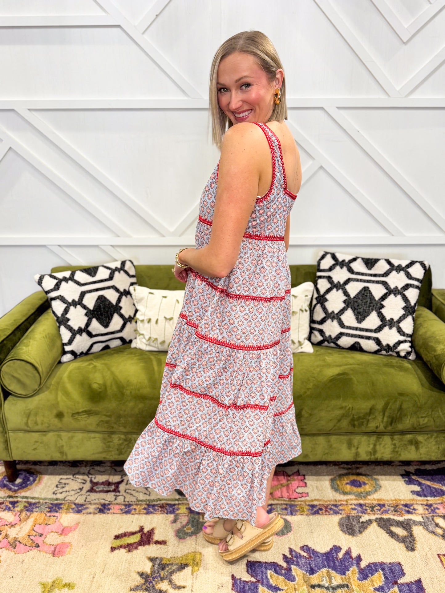 Jessica Embroidered Print Midi Dress
