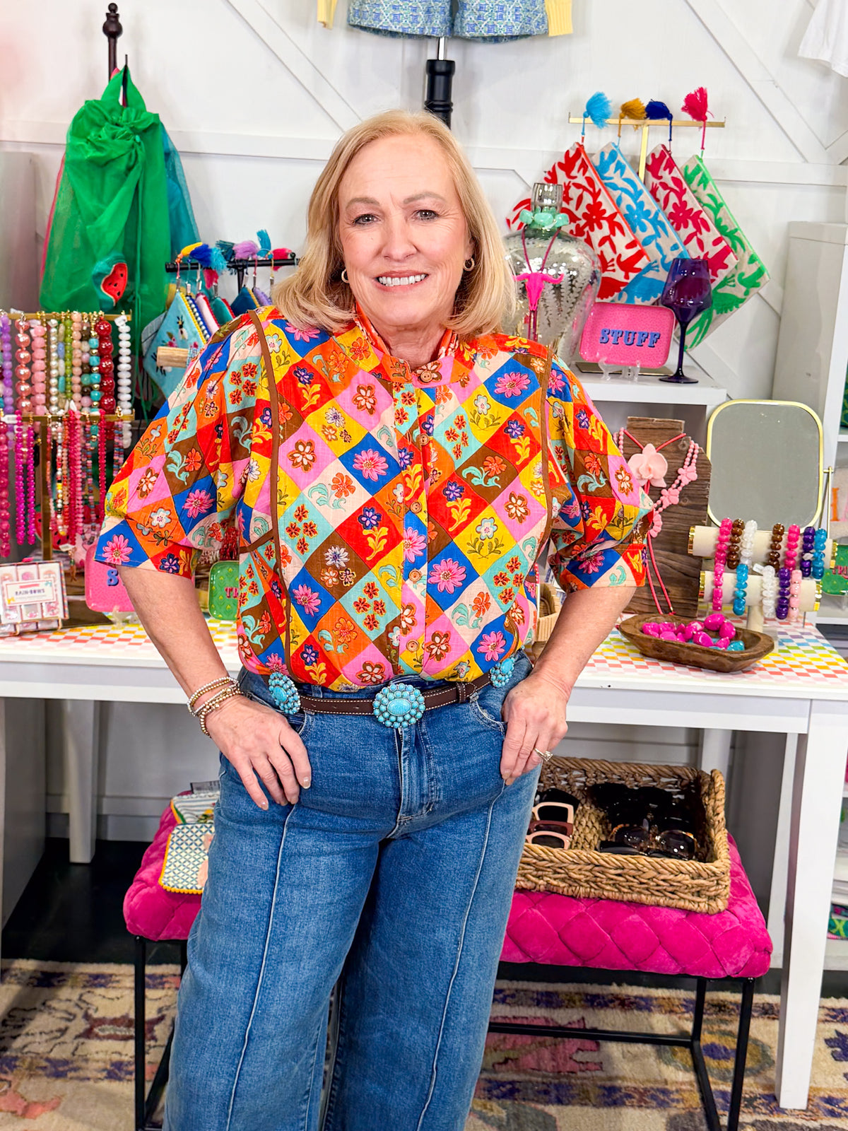 Block Patch Floral Top