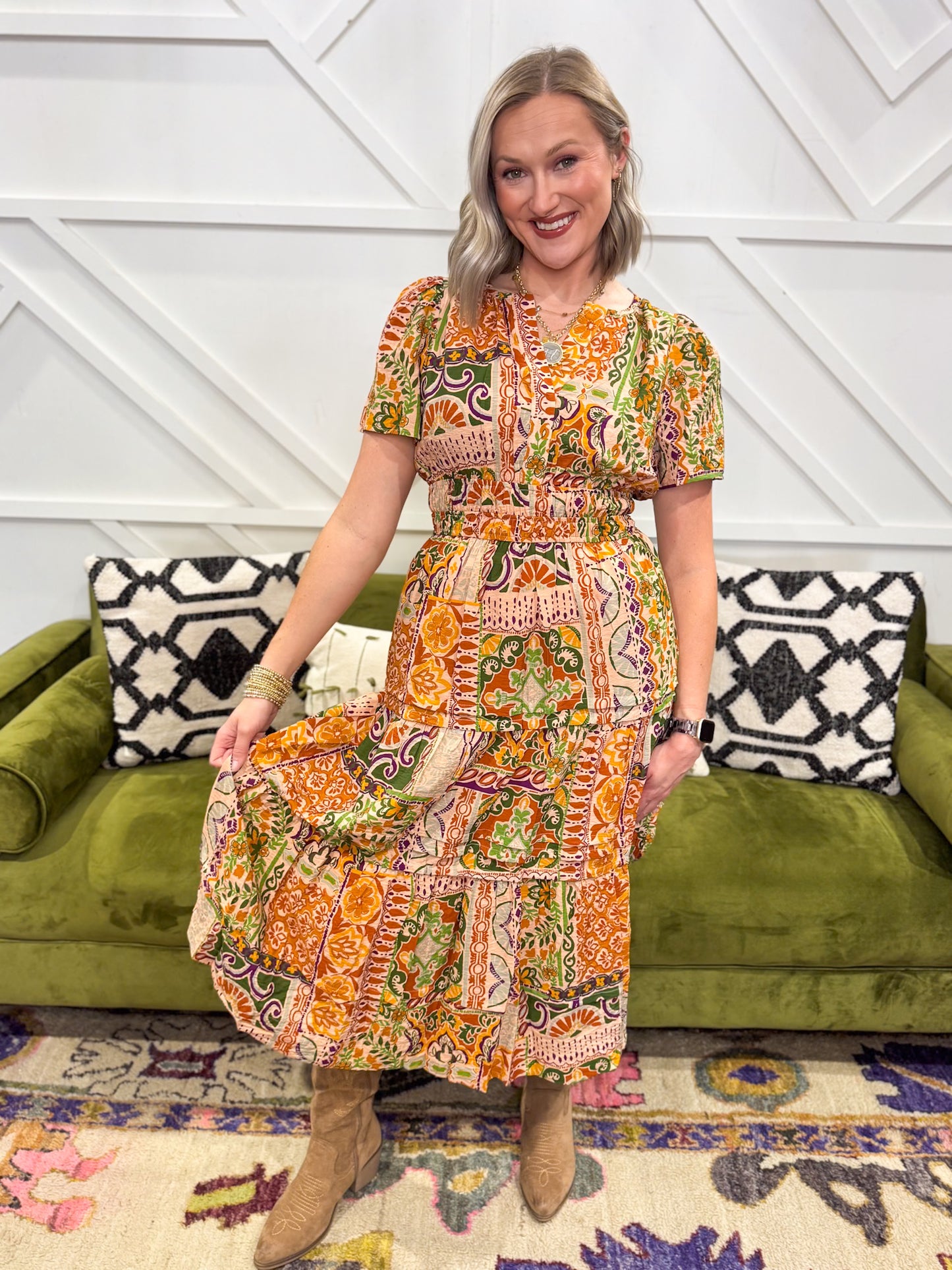 Tile Printed Midi Dress