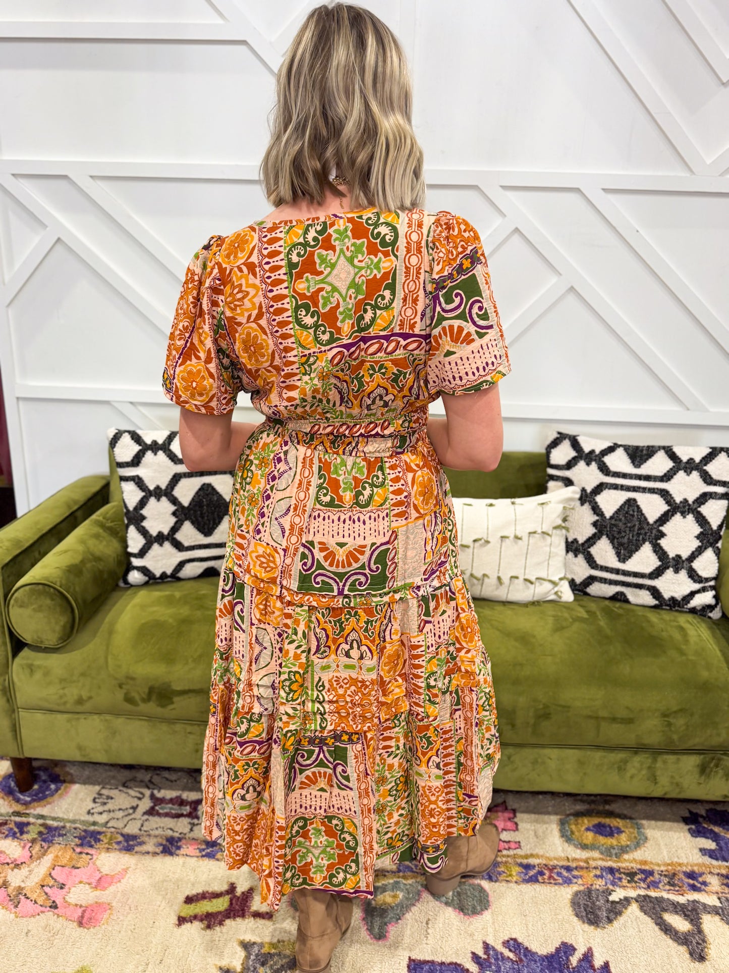 Tile Printed Midi Dress