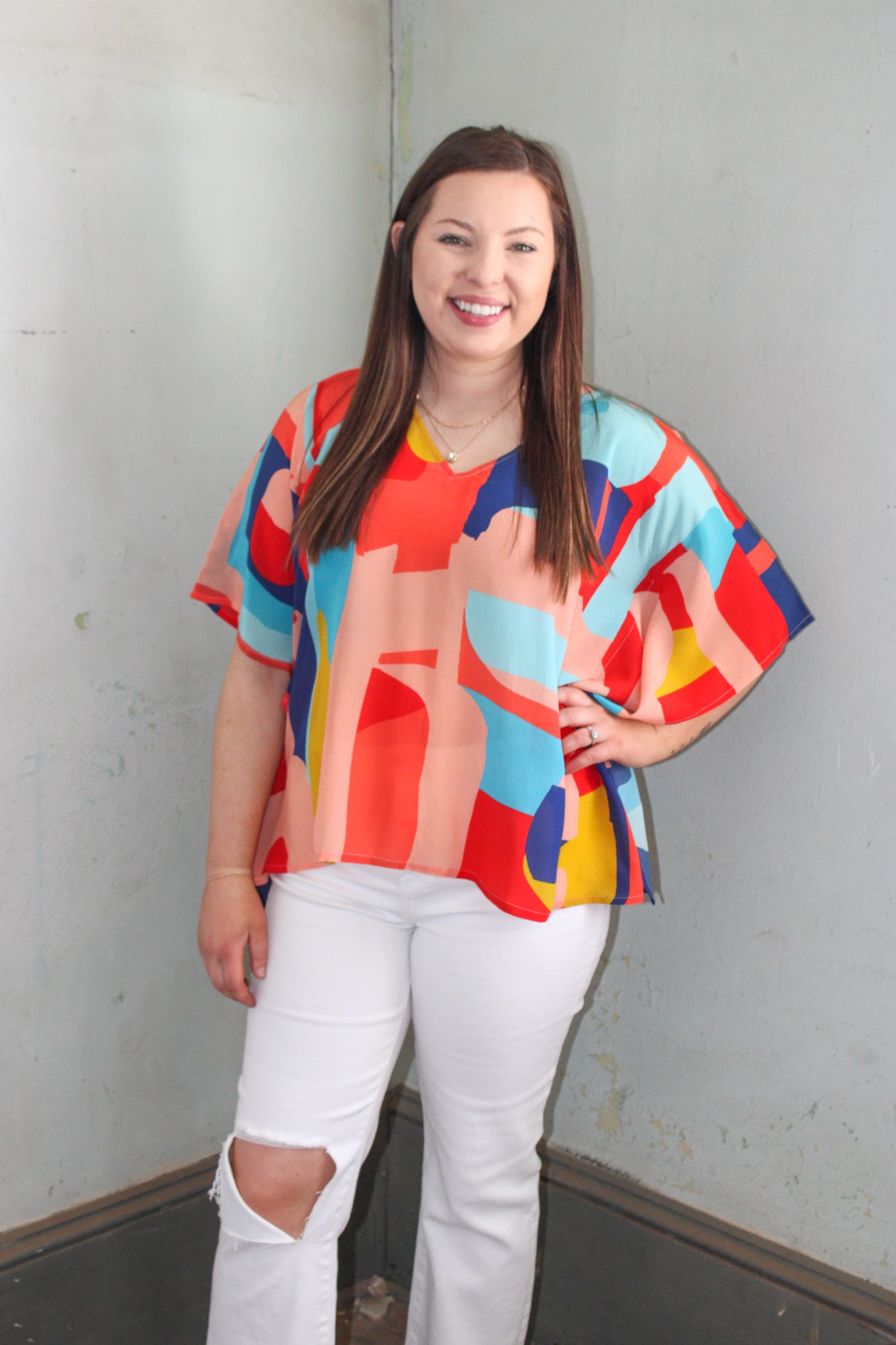 Briyana Oxford Printed Top