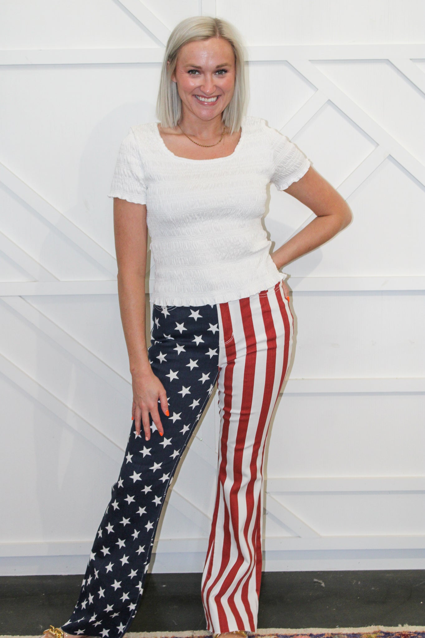 HW American Flag Print Flare Jean