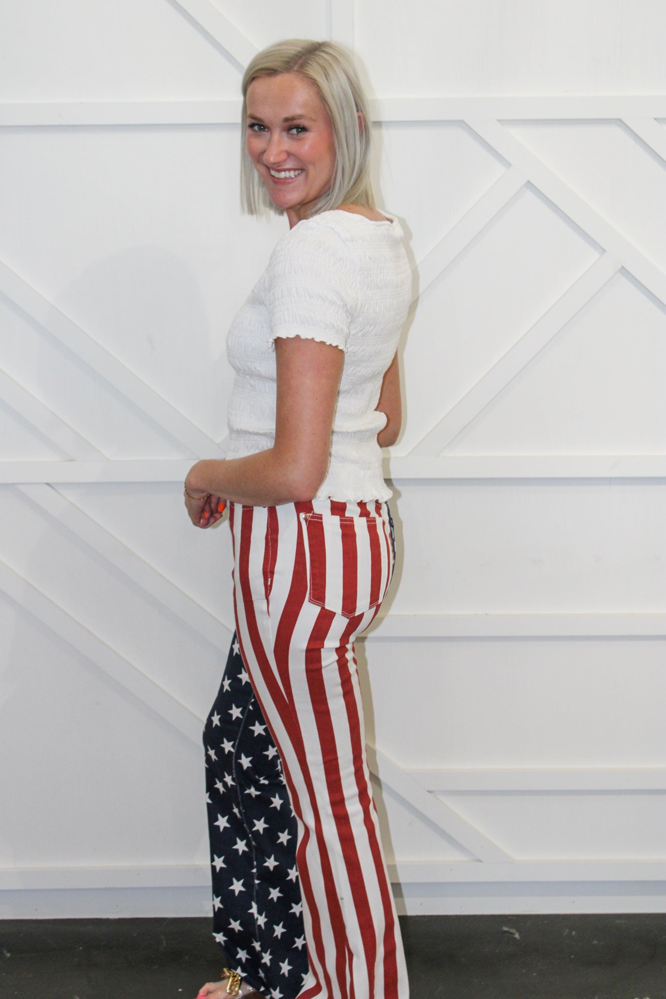HW American Flag Print Flare Jean