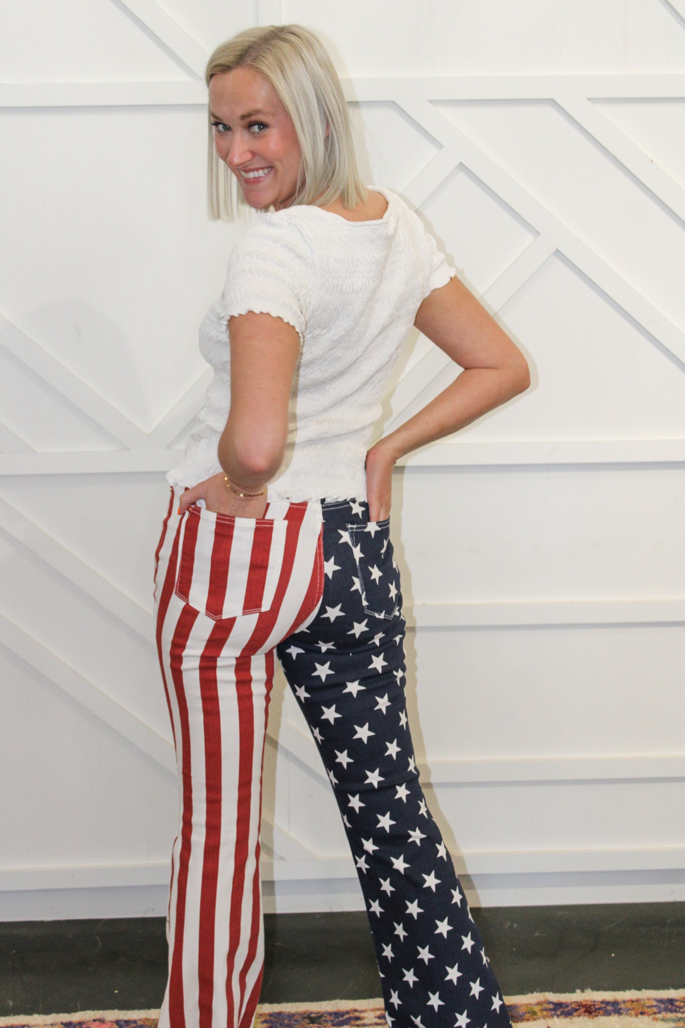 HW American Flag Print Flare Jean