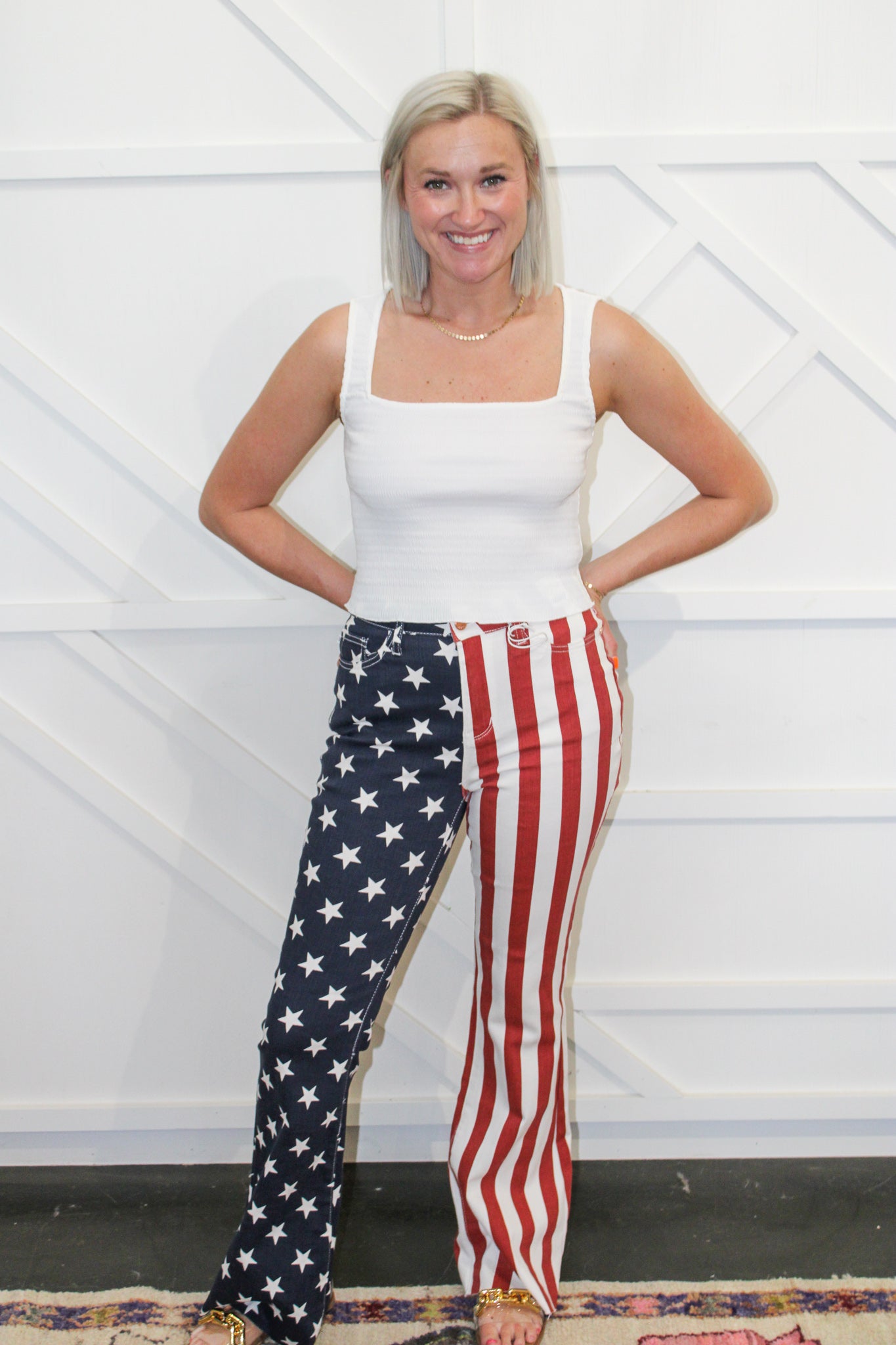 HW American Flag Print Flare Jean
