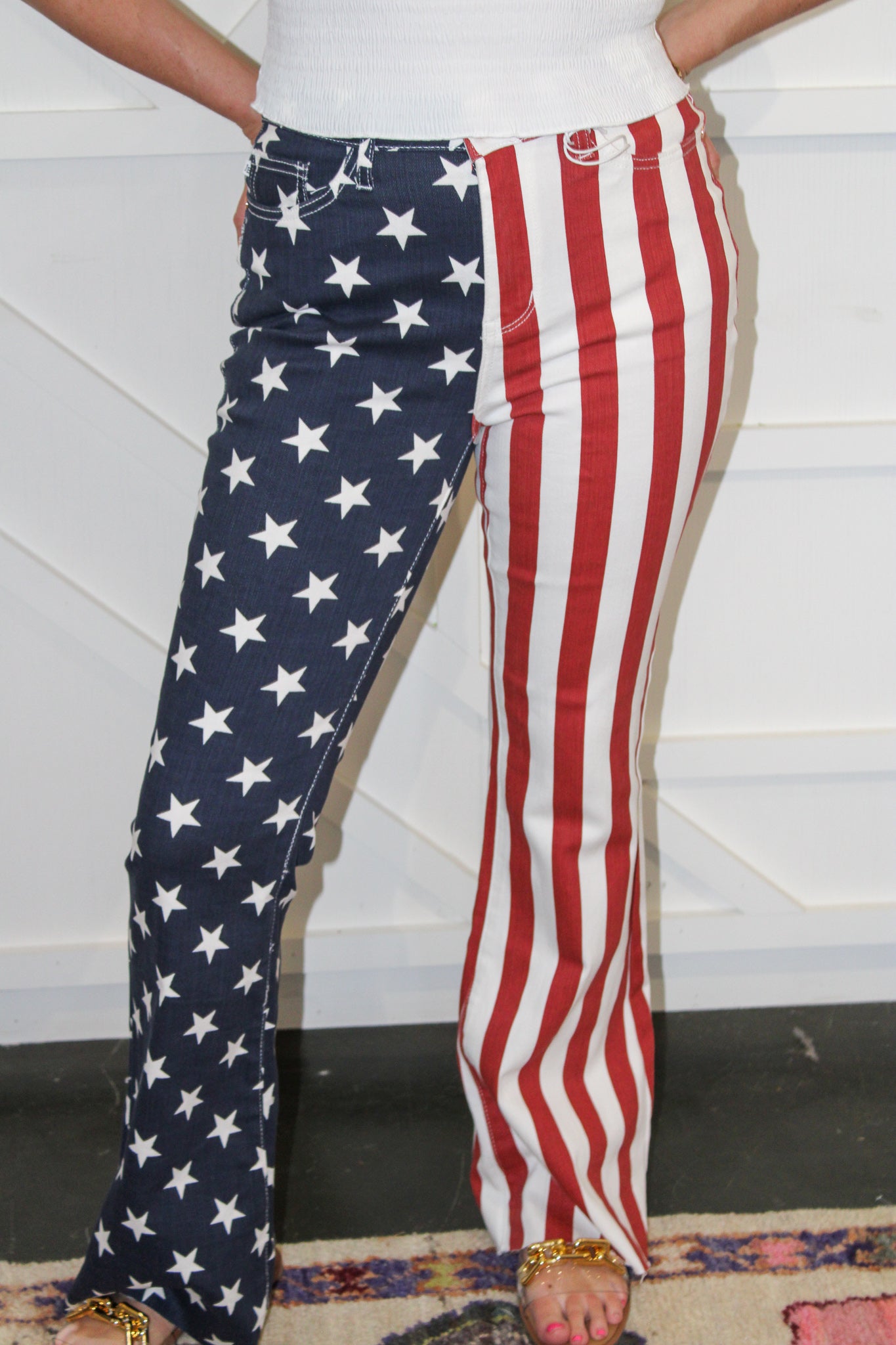 HW American Flag Print Flare Jean