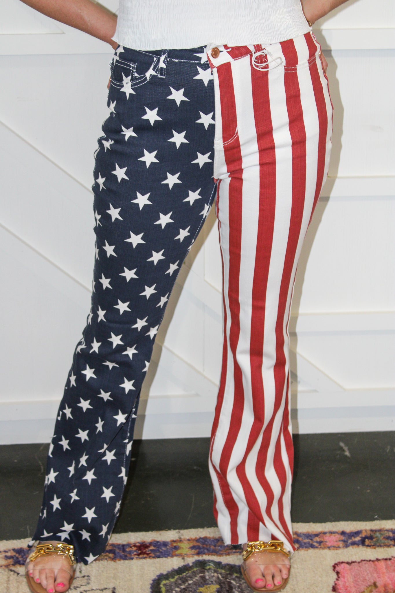 HW American Flag Print Flare Jean