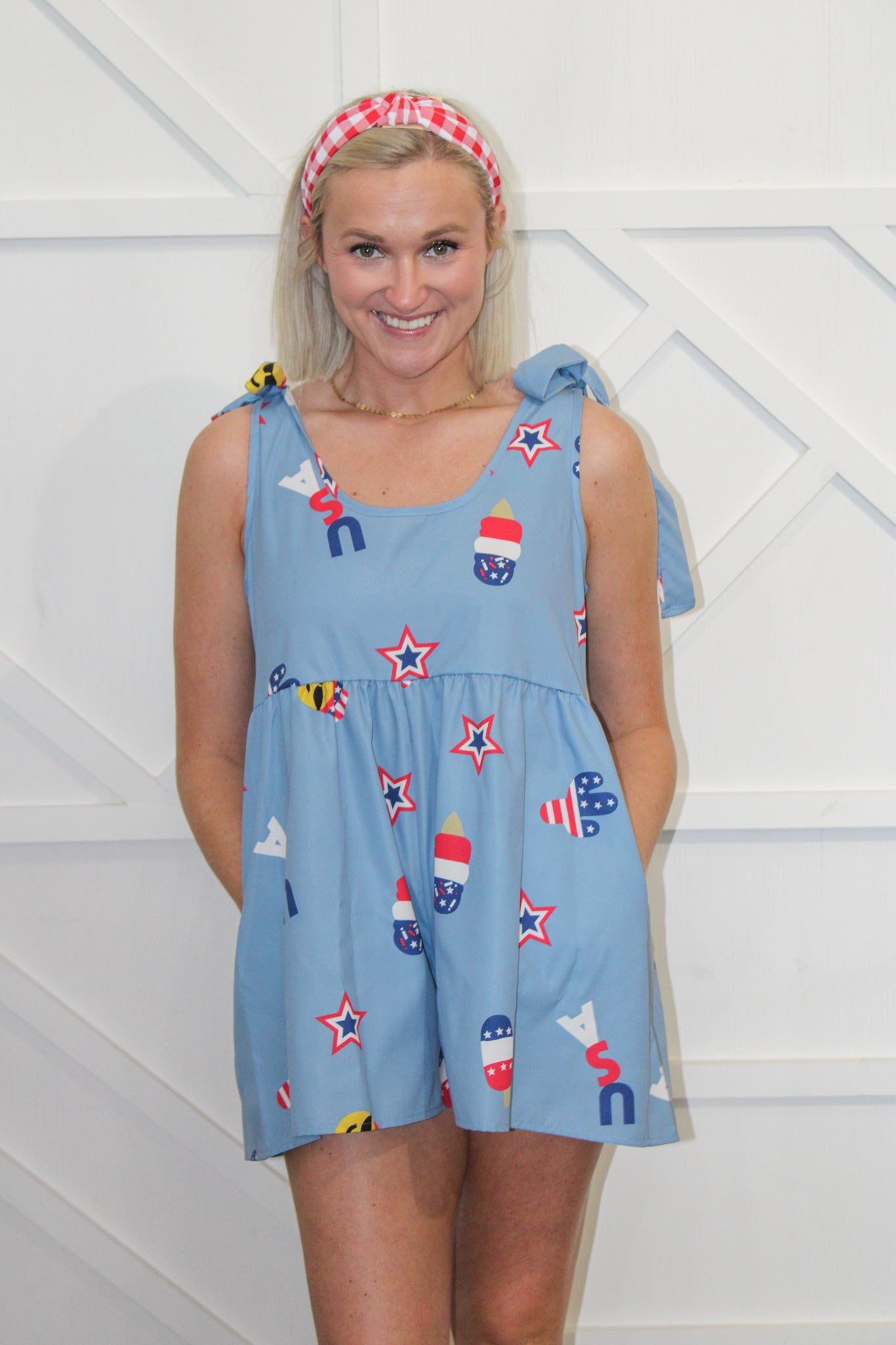 USA Printed Poplin Romper