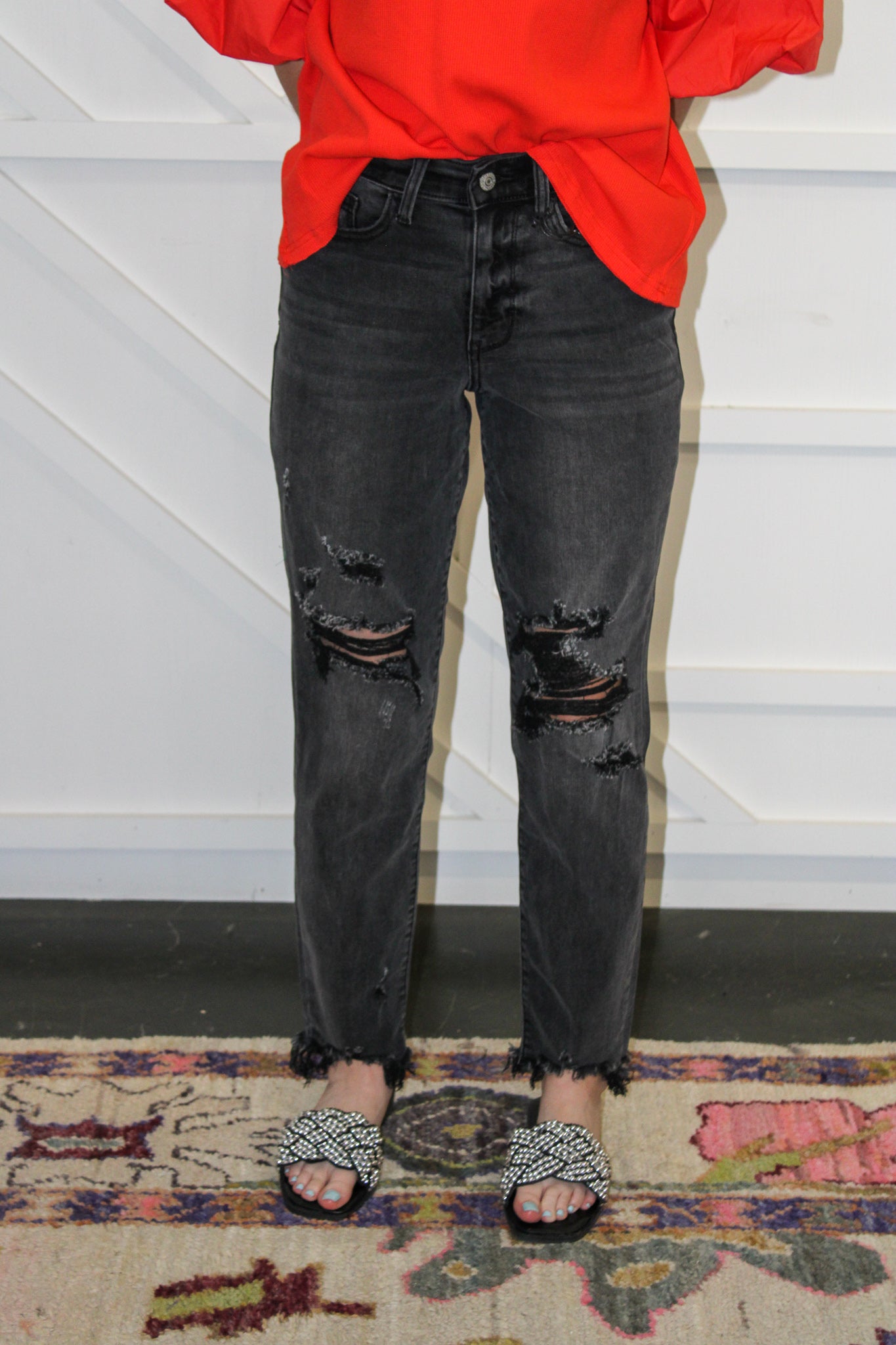 HW Black Destroyed Boyfriend Jeans