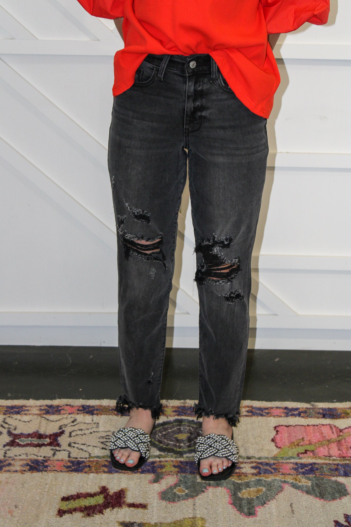 HW Black Destroyed Boyfriend Jeans