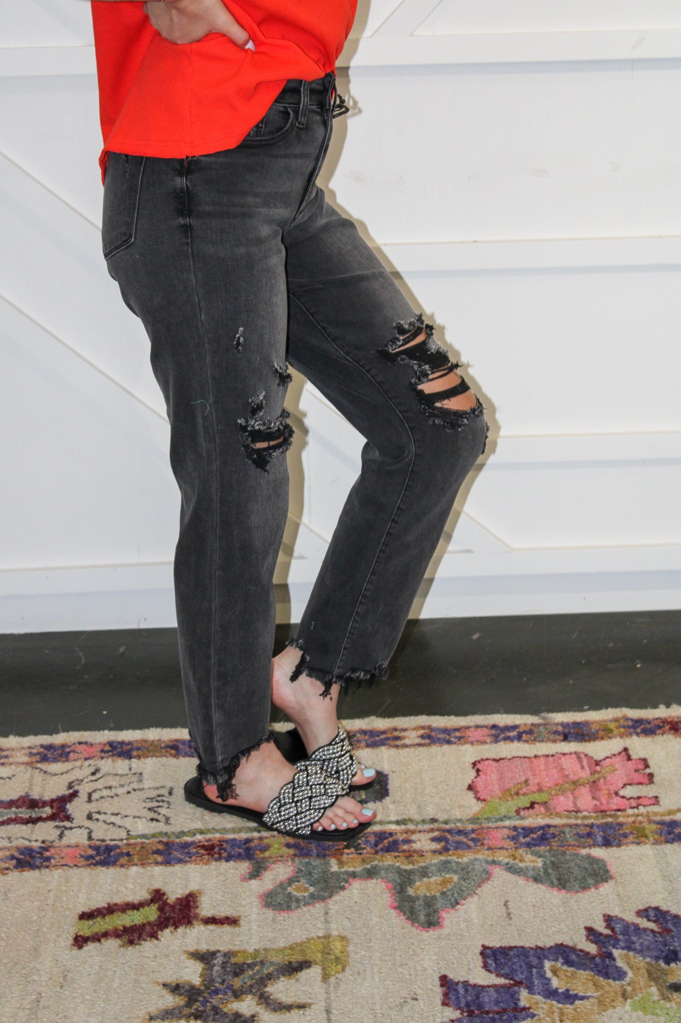 HW Black Destroyed Boyfriend Jeans