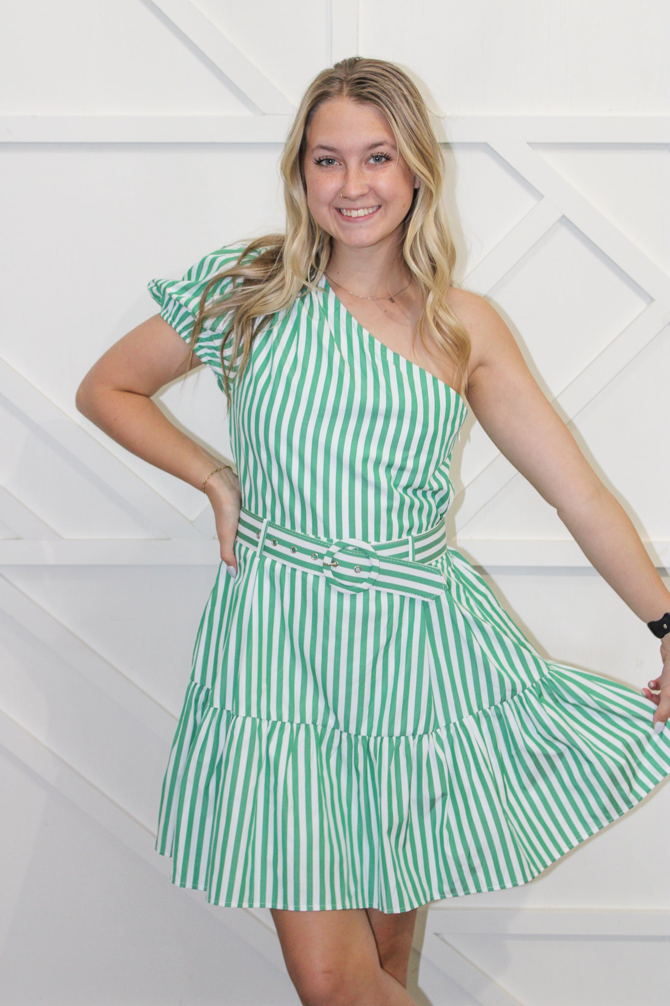 Serena Striped One Shoulder Dress