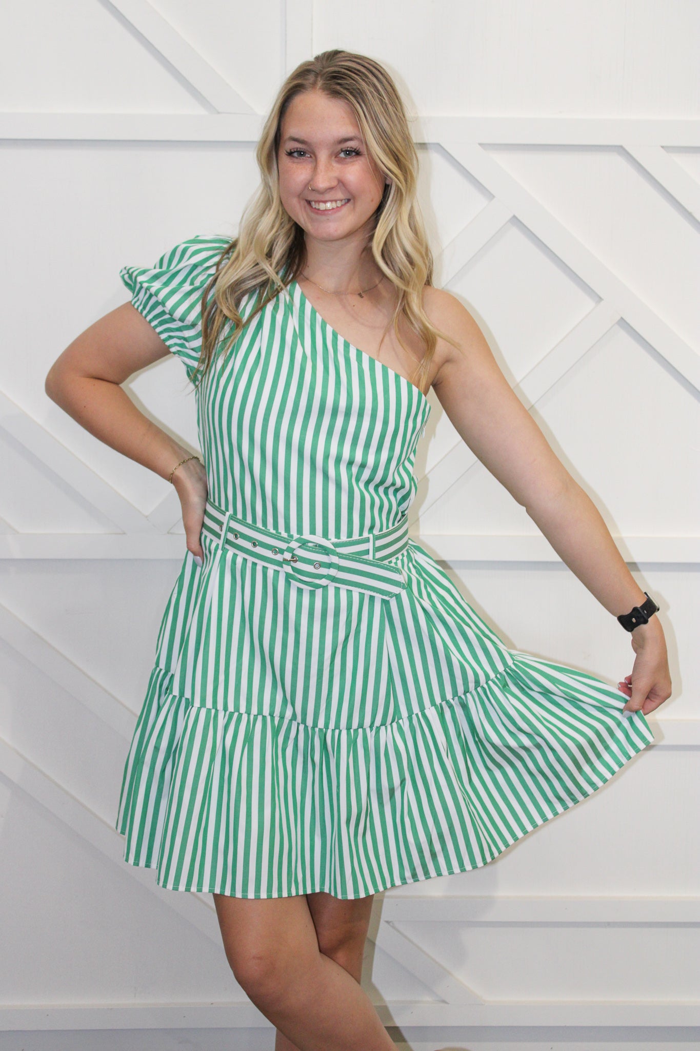 Serena Striped One Shoulder Dress