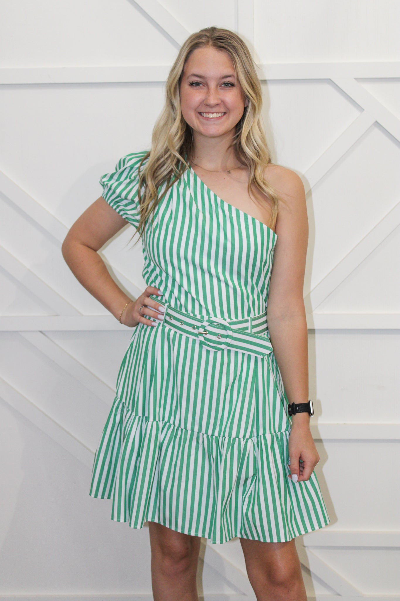 Serena Striped One Shoulder Dress