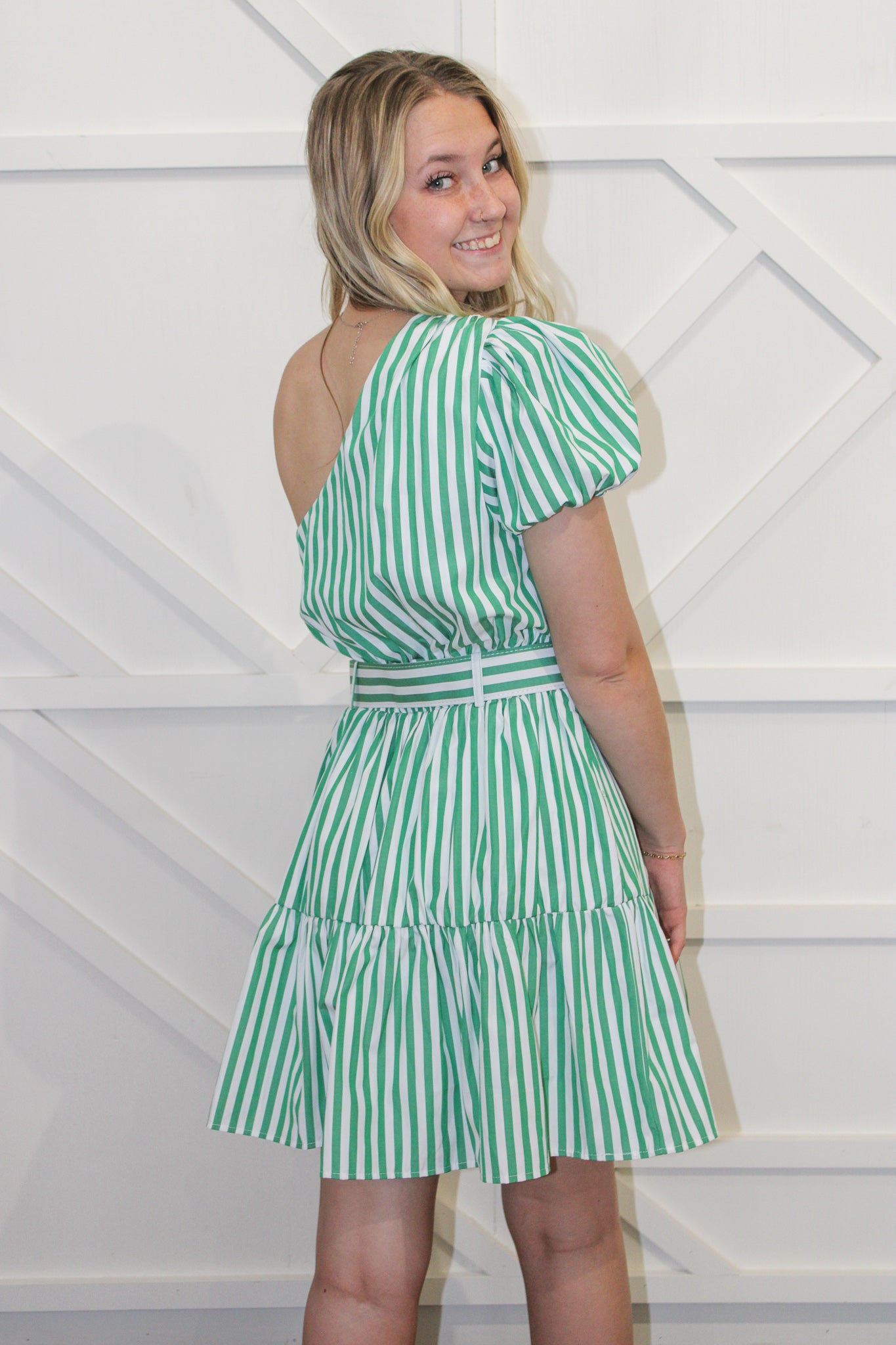 Serena Striped One Shoulder Dress