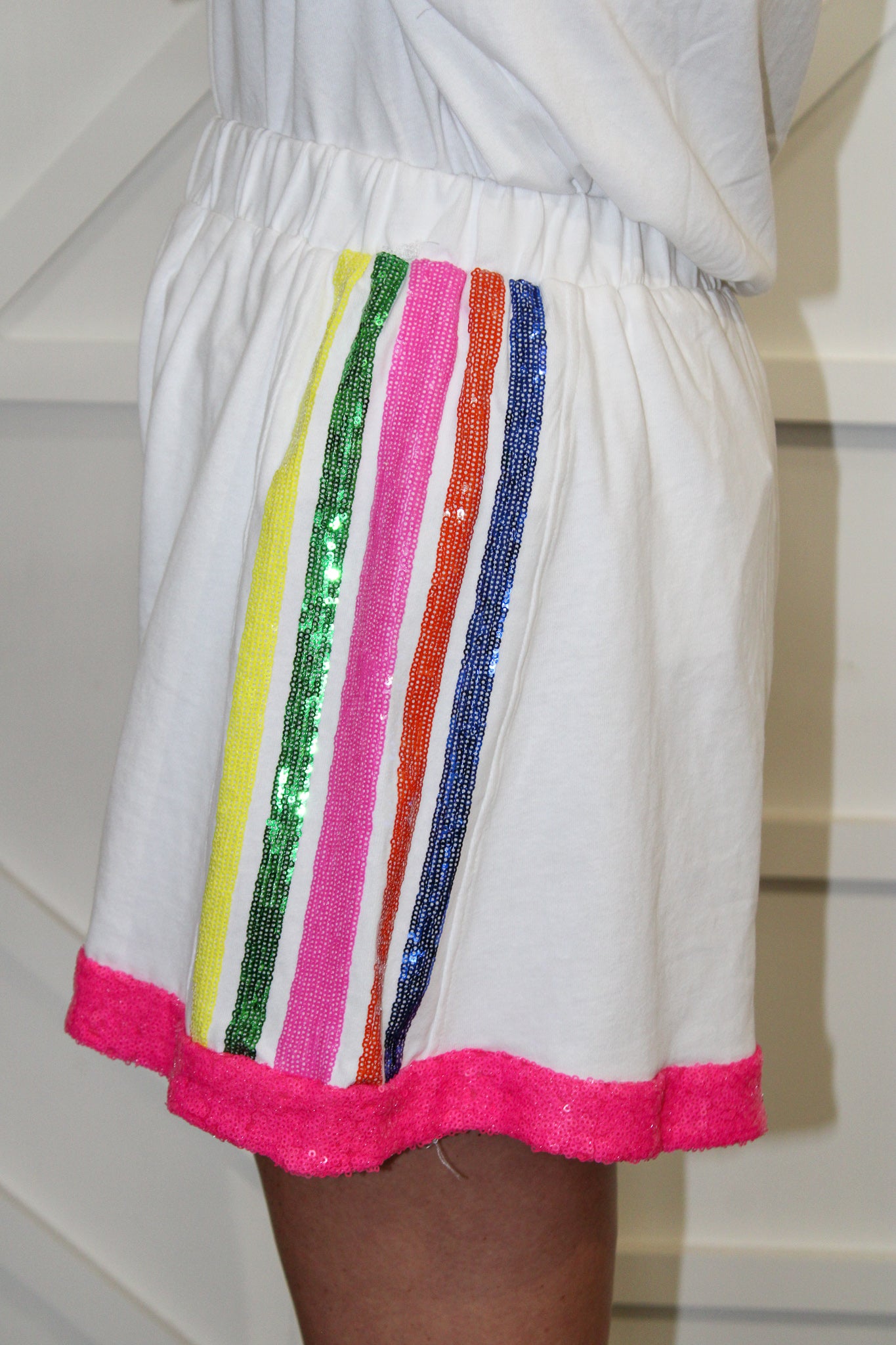 French Terry Sequin Striped Shorts