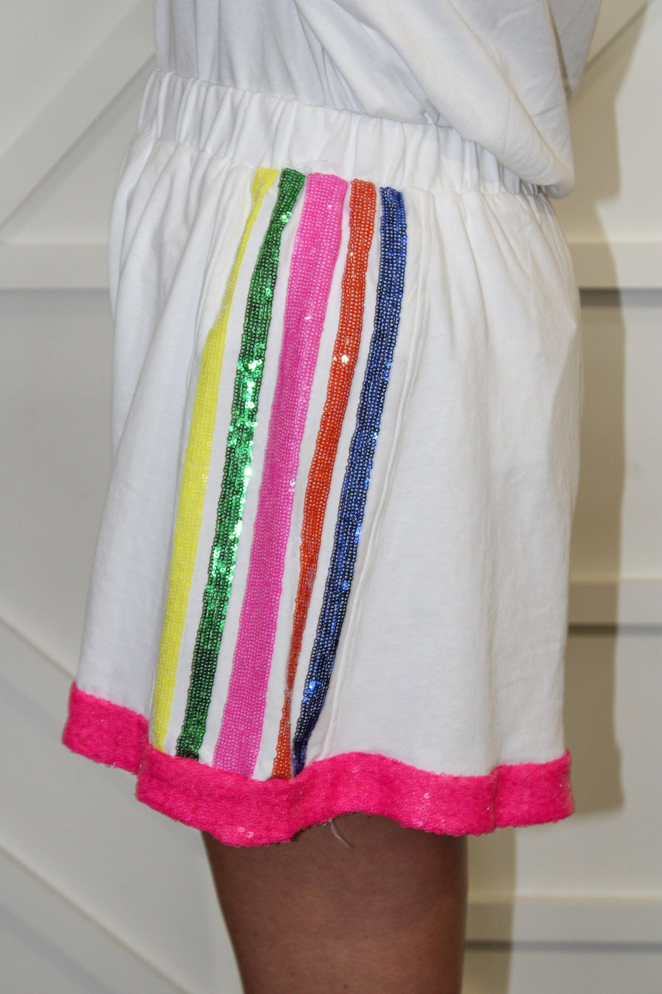 French Terry Sequin Striped Shorts