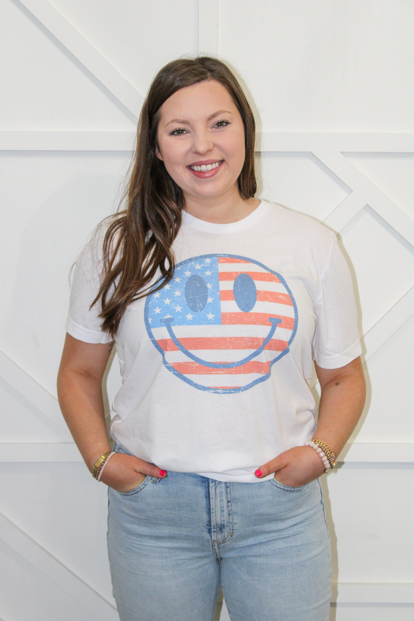 Retro American Flag Smiley Face Tee