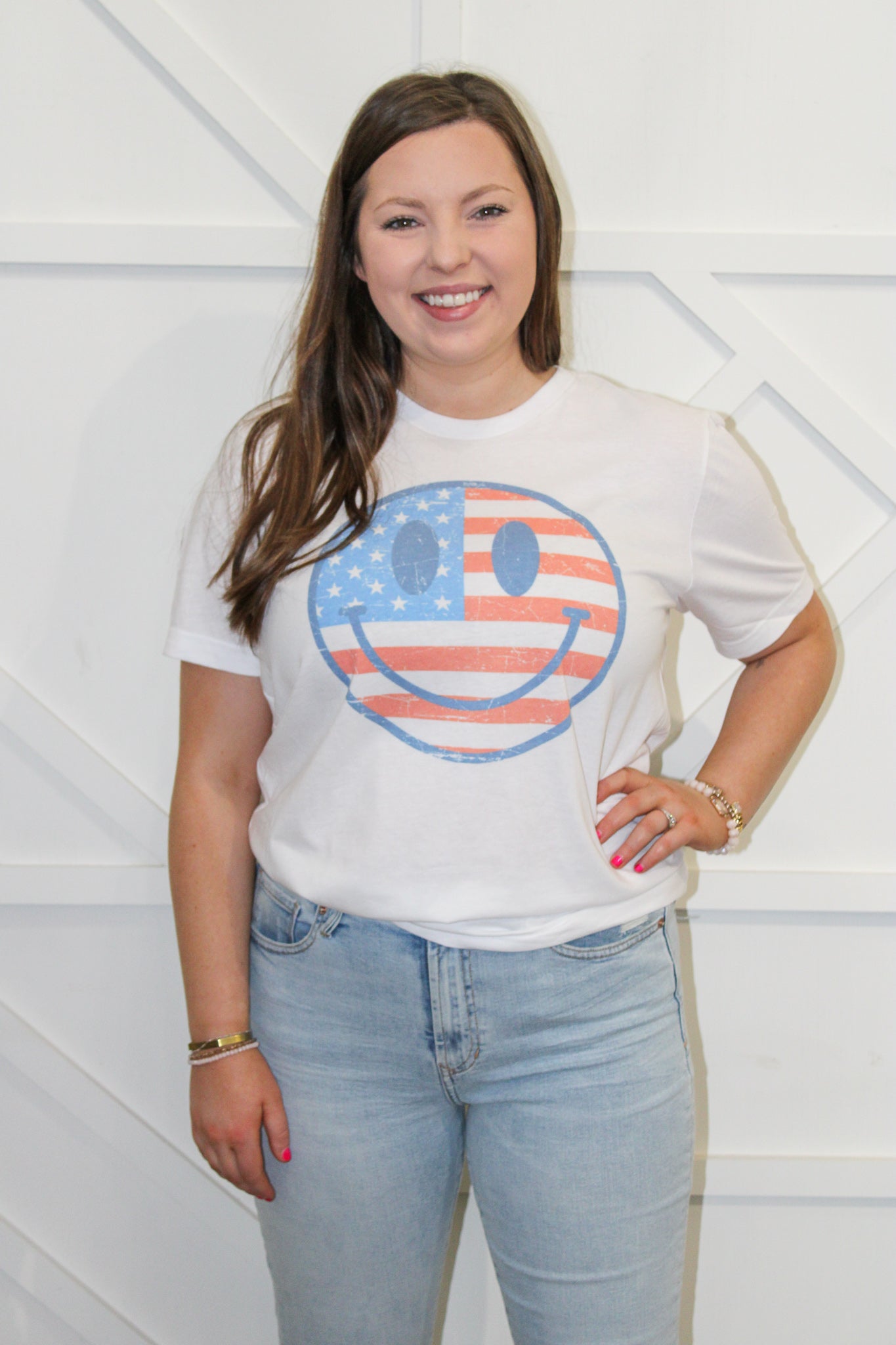 Retro American Flag Smiley Face Tee
