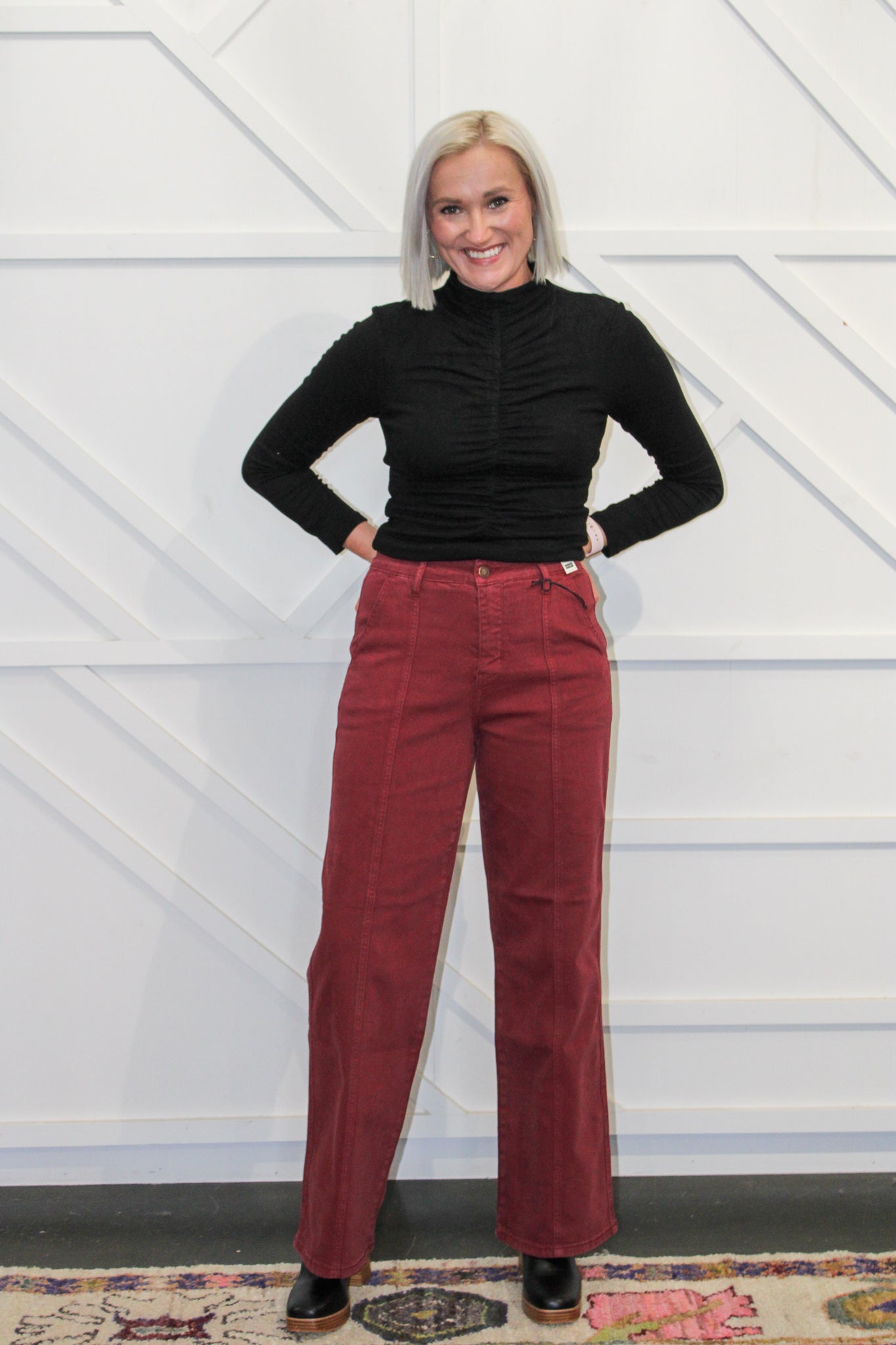 Penny Ribbed Mock Neck Top