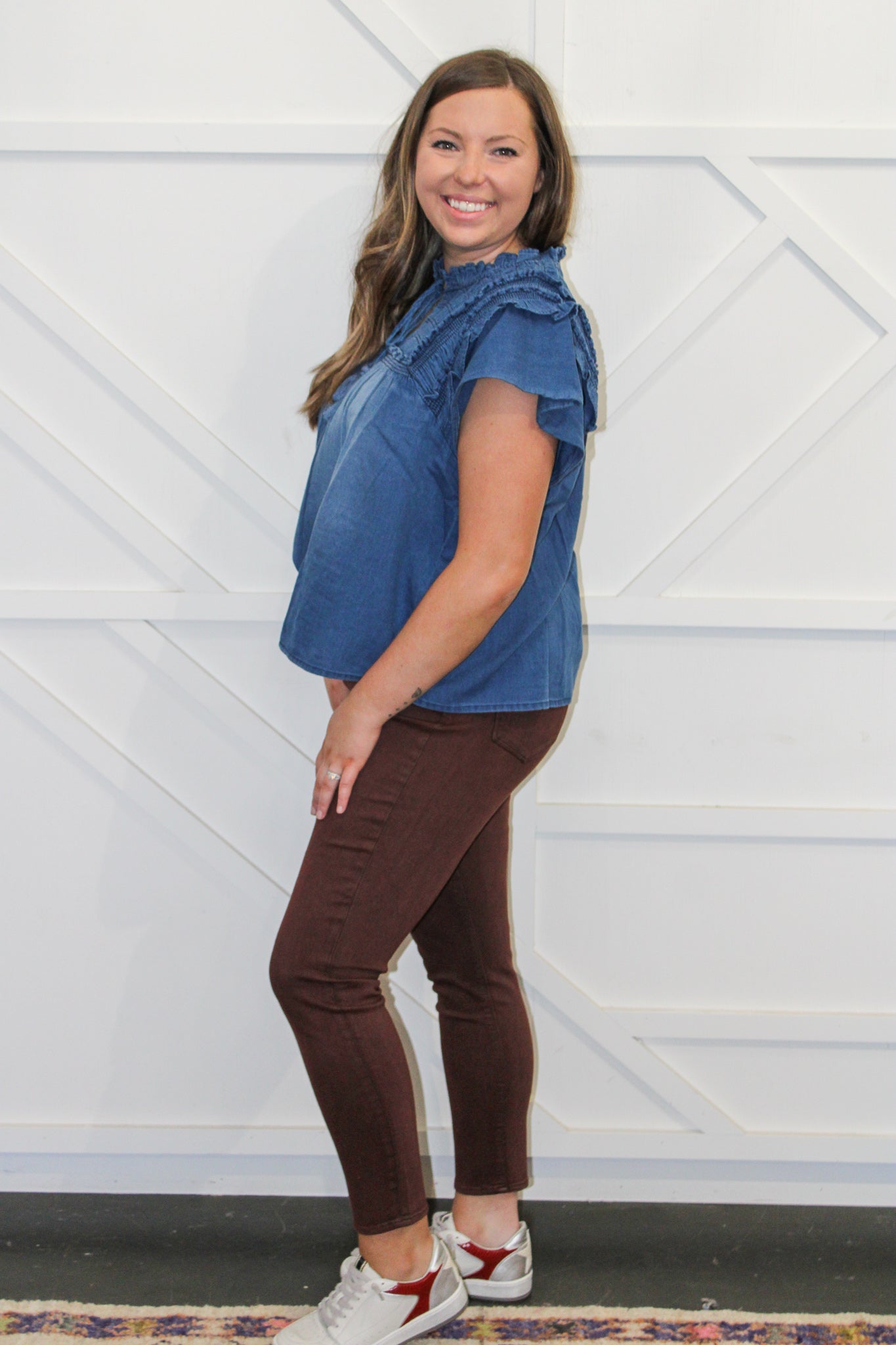 Indigo Ruffle Sleeve Top